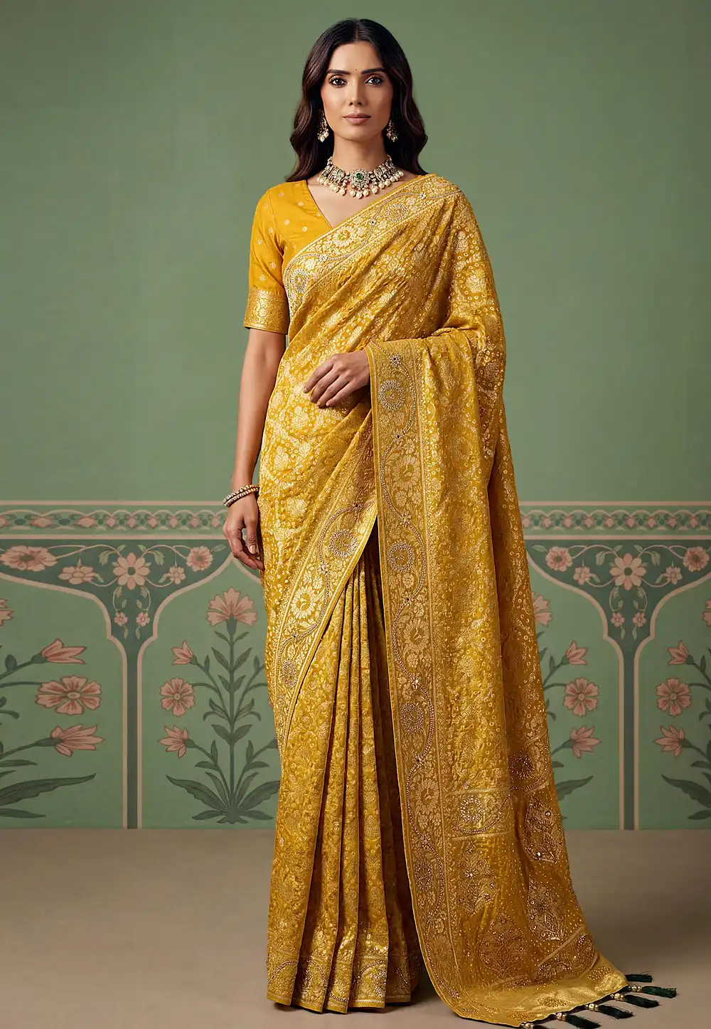 Mustard Pashmina Saree With Blouse 328848