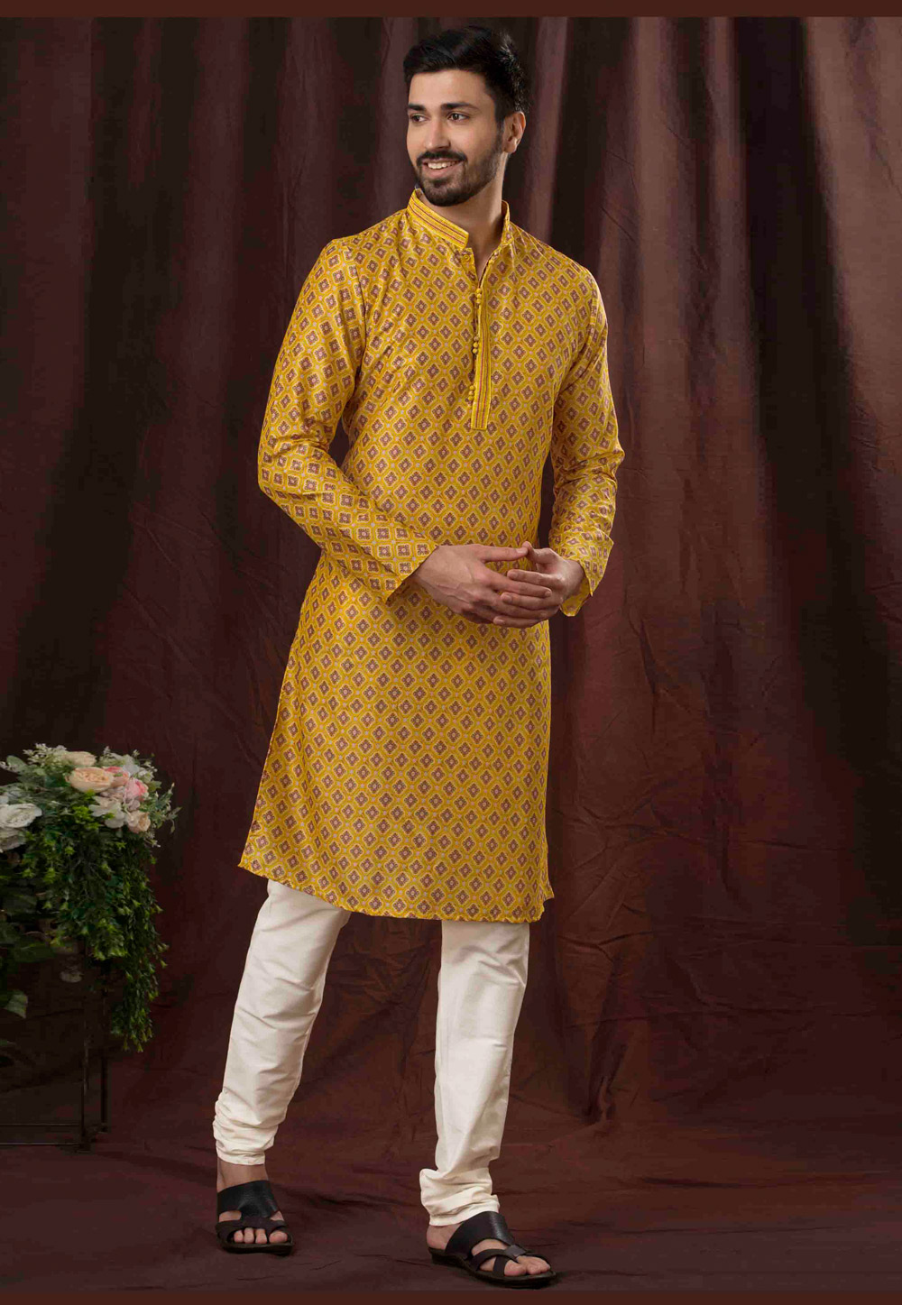 Mustard Polyester Kurta Pajama 280919
