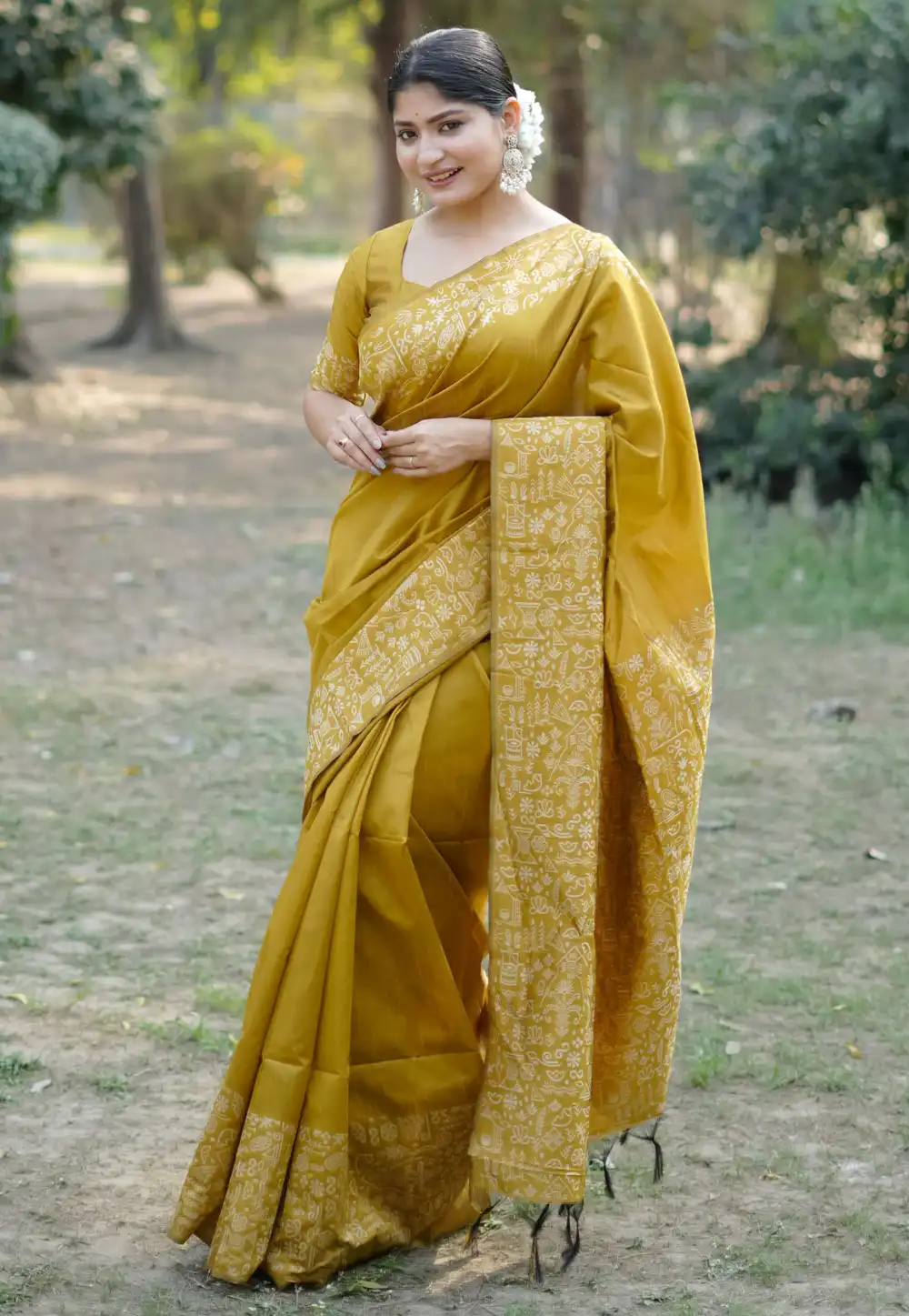 Mustard Raw Silk Saree With Blouse 317691