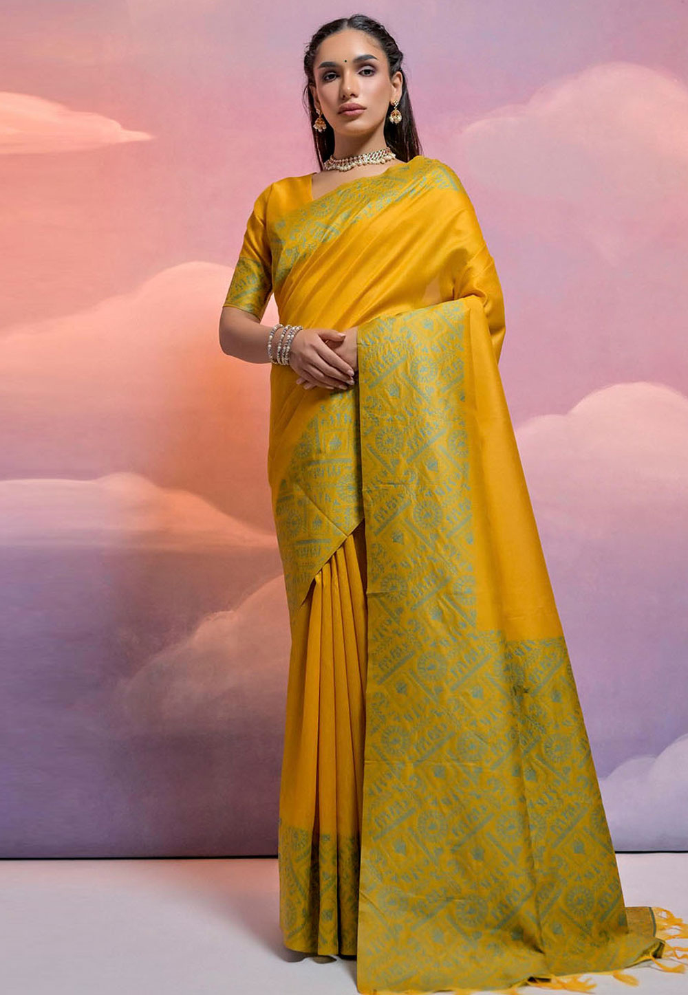 Mustard Raw Silk Saree With Blouse 281772