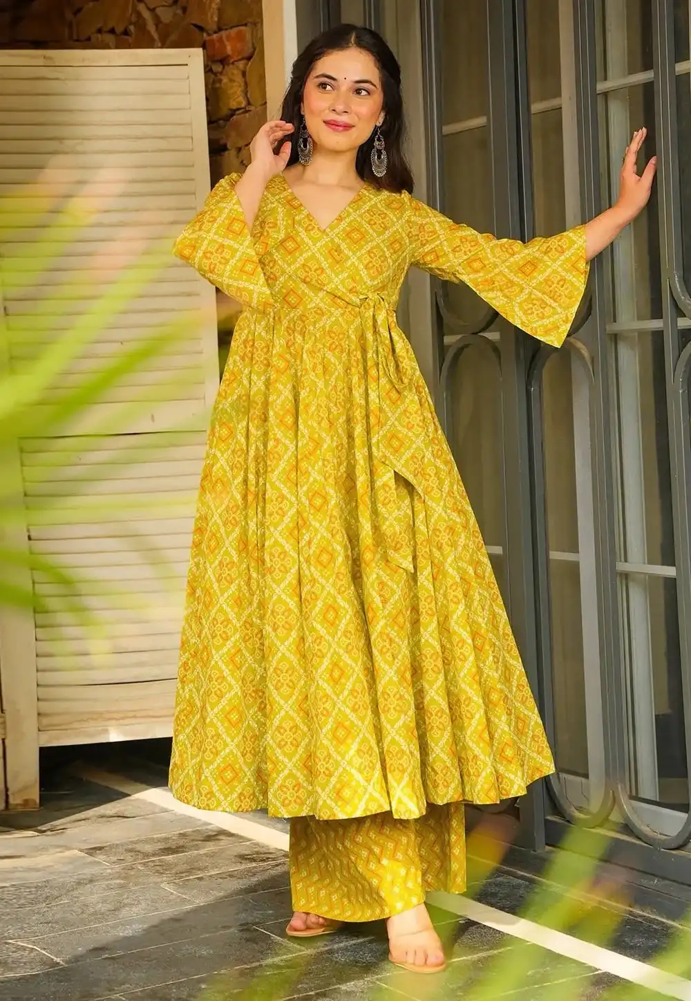 Mustard Rayon Kurta Set With Palazzo 313603