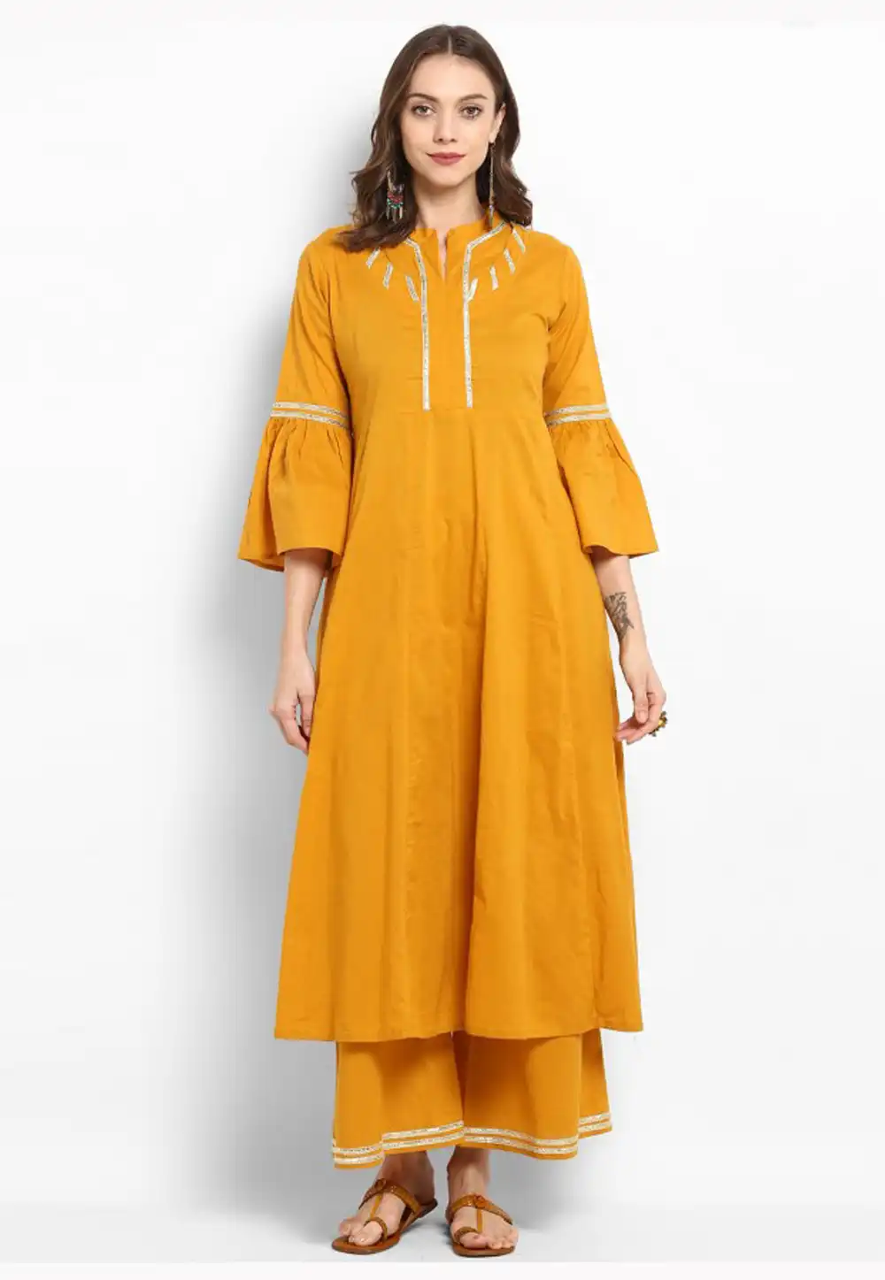 Mustard Rayon Kurta Set With Palazzo 286651