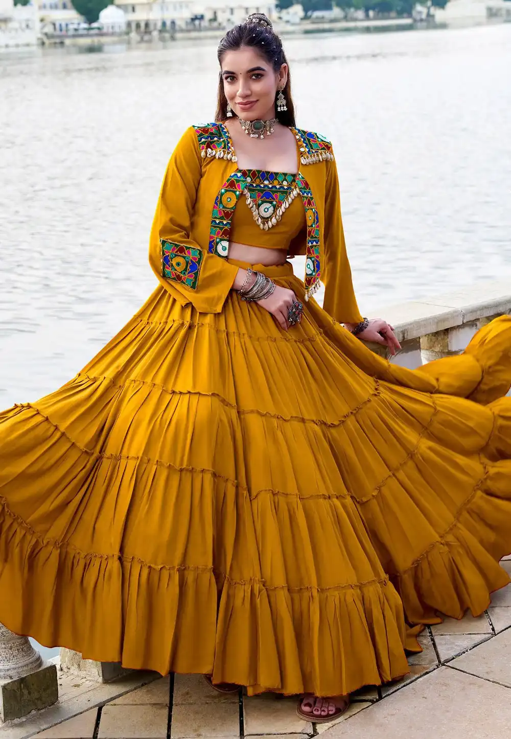 Mustard Rayon Navratri Chaniya Choli 330398