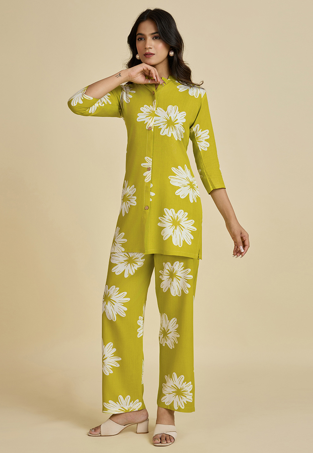 Mustard Rayon Printed Co-Ords Set 318168