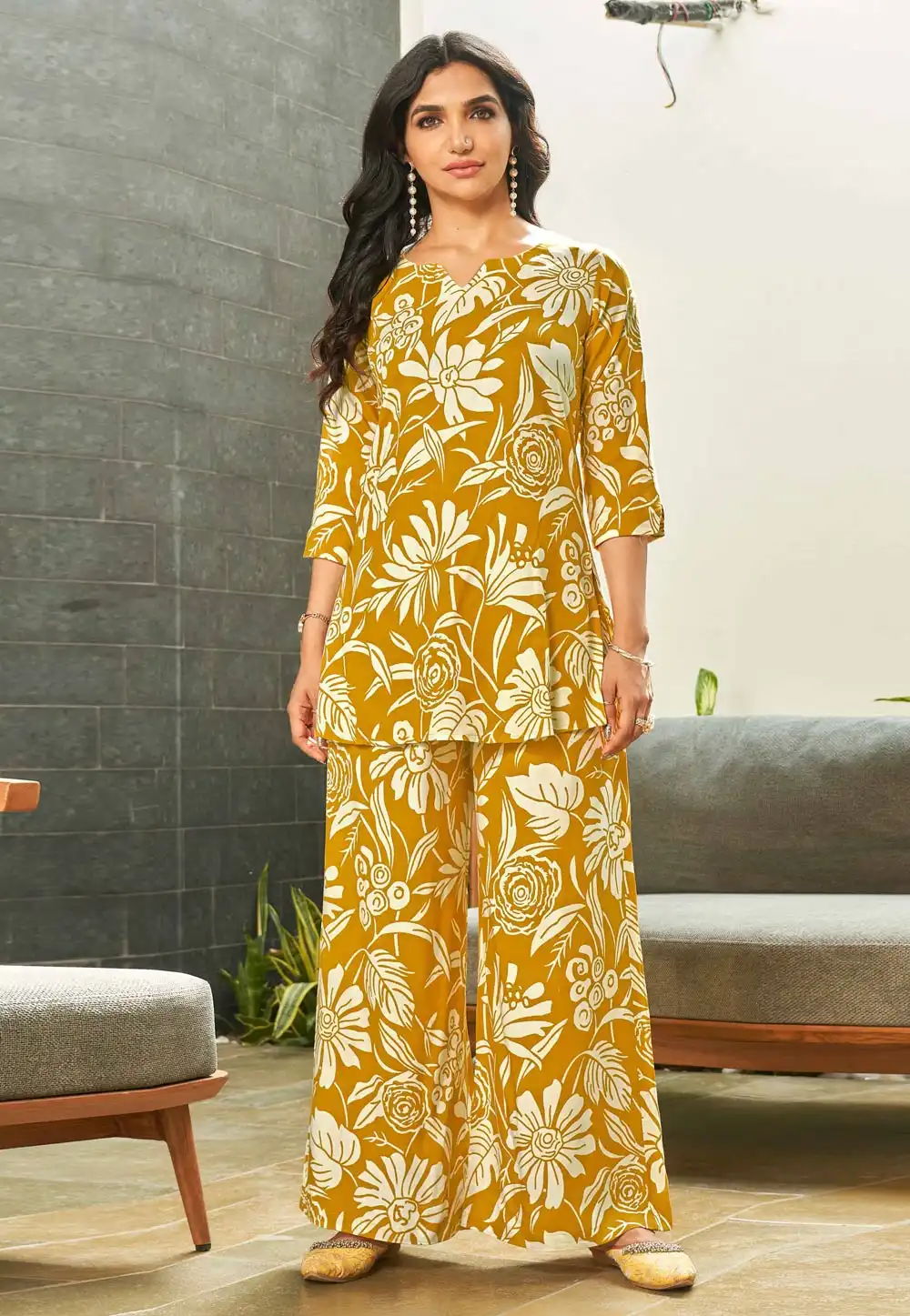 Mustard Rayon Printed Co-Ords Set 328660