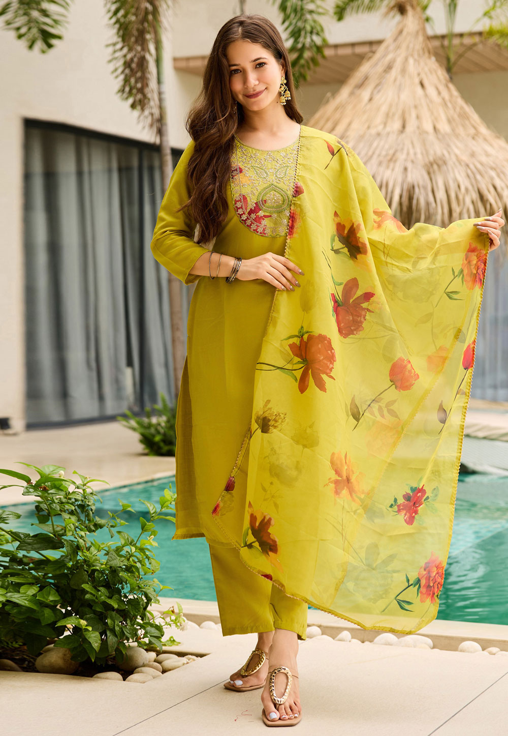 Mustard Rayon Readymade Pakistani Suit 318047