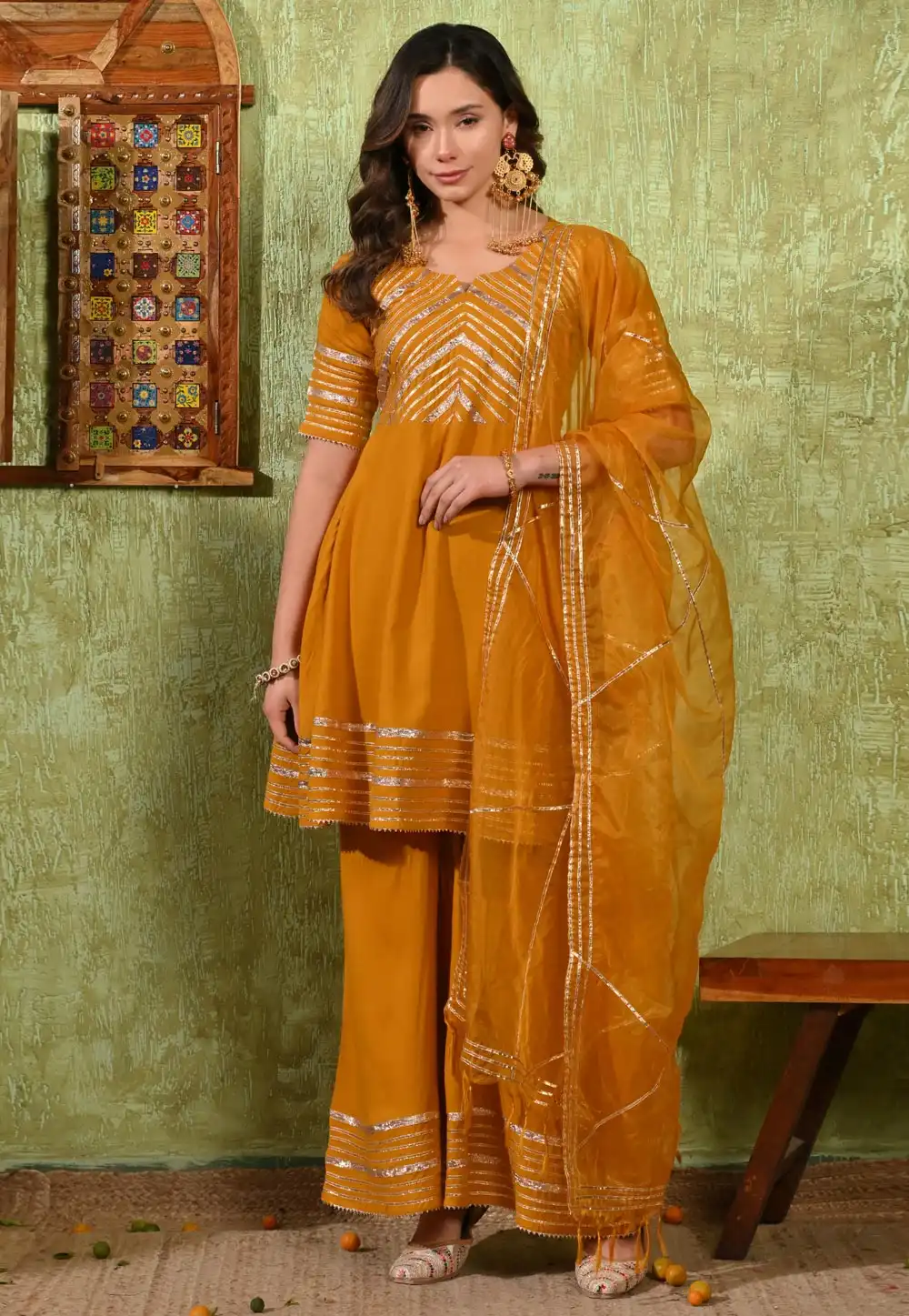 Mustard Rayon Readymade Palazzo Suit 326587