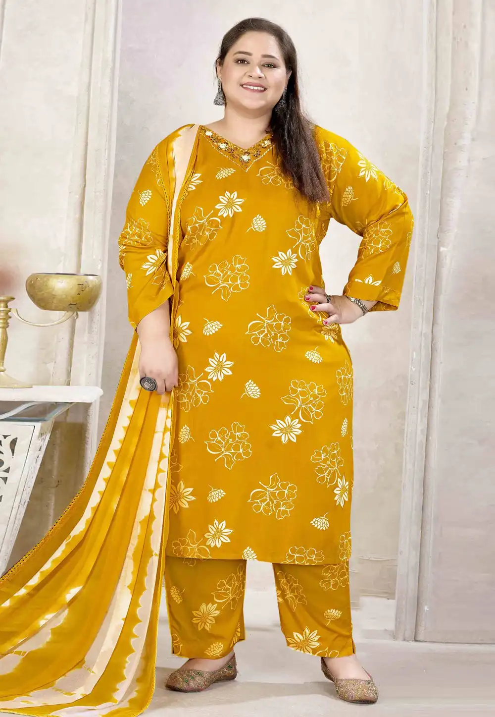 Mustard Rayon Readymade Pant Style Suit 318811