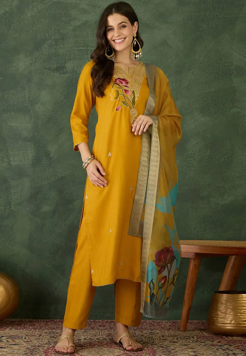Mustard Rayon Readymade Pant Style Suit 320908