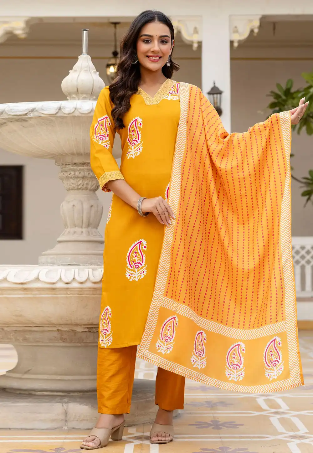 Mustard Rayon Readymade Pant Style Suit 322409