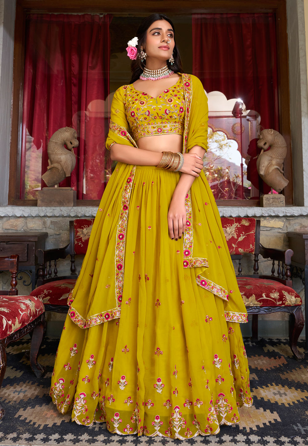 Mustard Satin Circular Lehenga Choli 307528