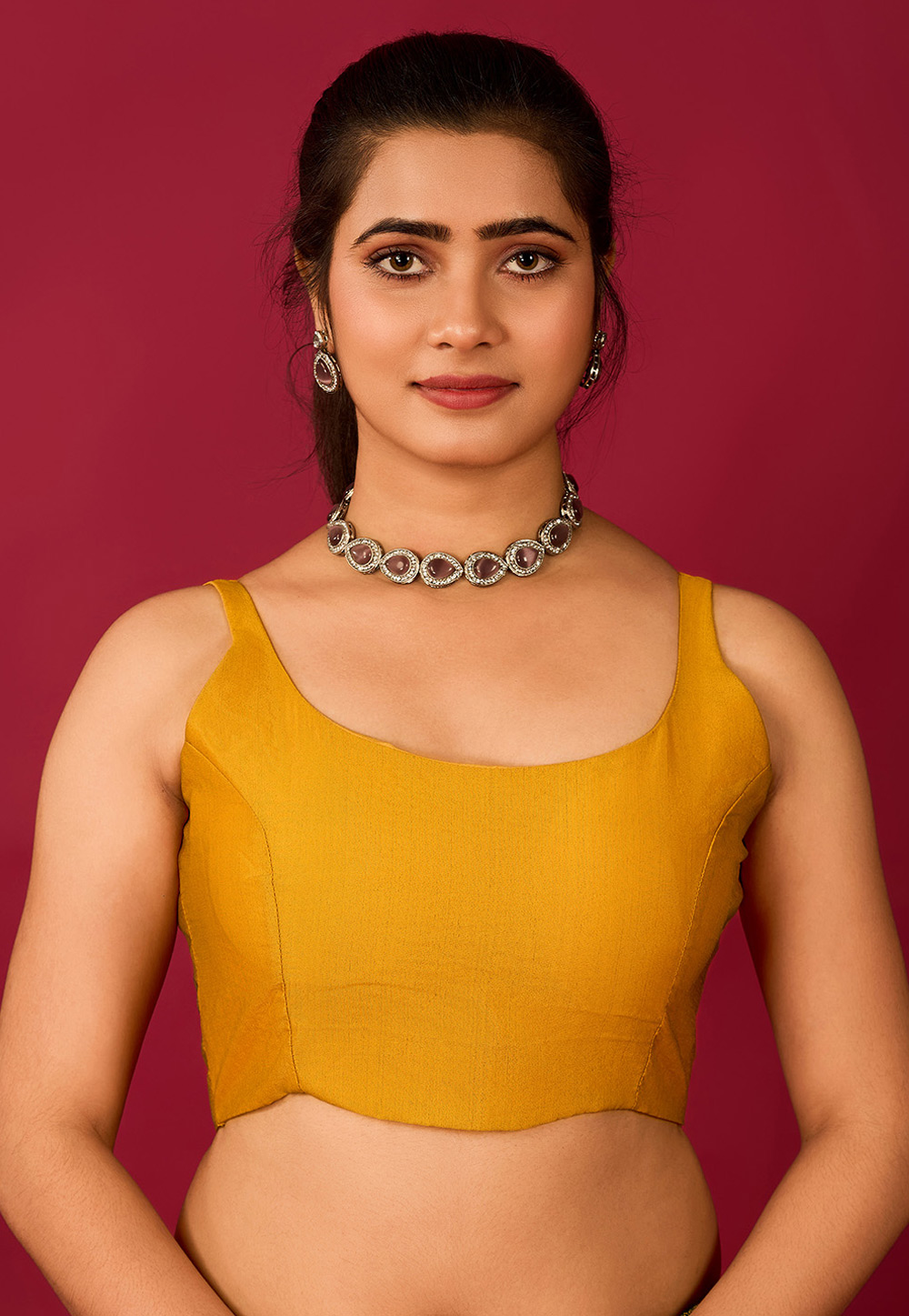 Mustard Satin Readymade Blouse 285319