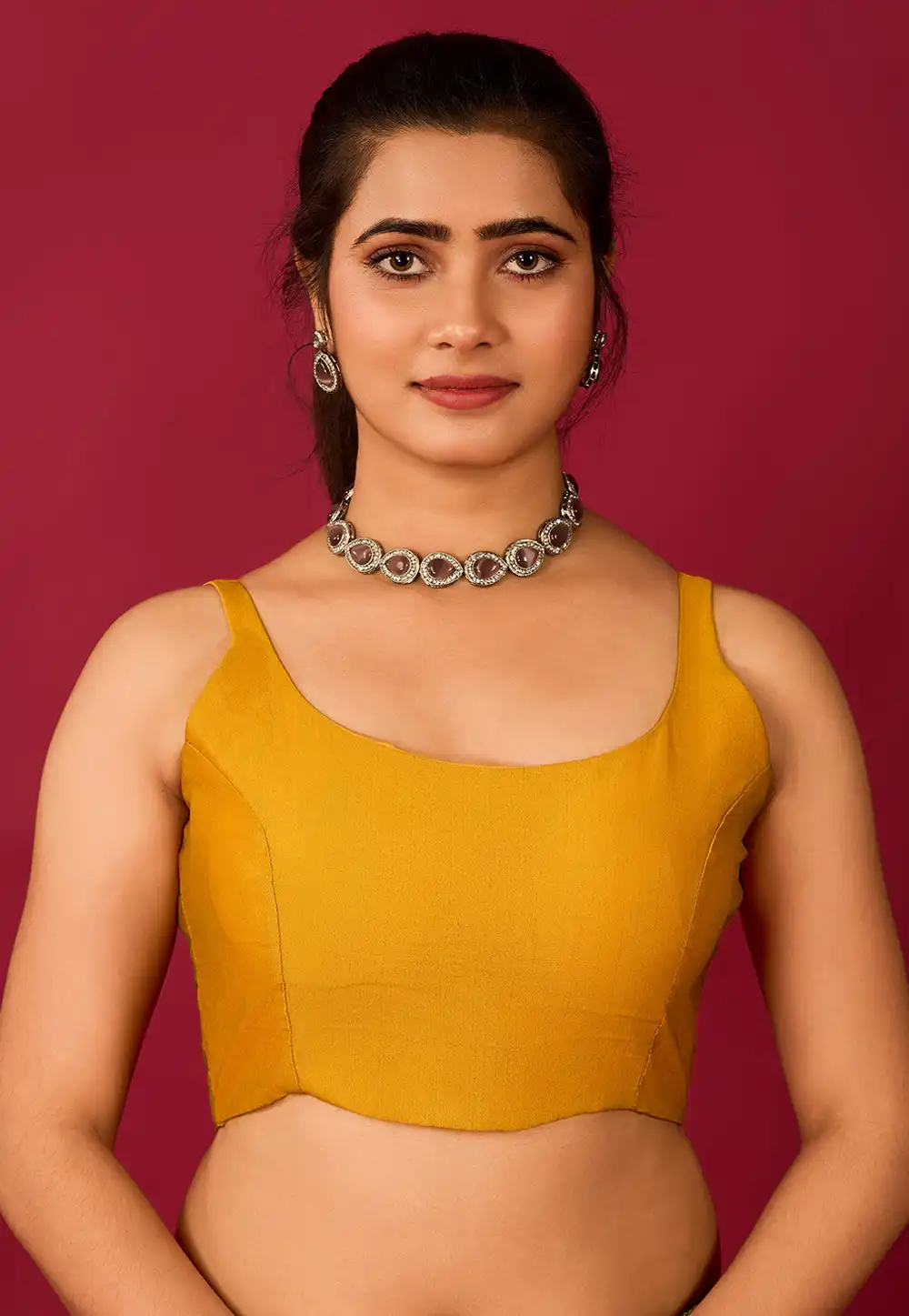 Mustard Satin Readymade Blouse 285319