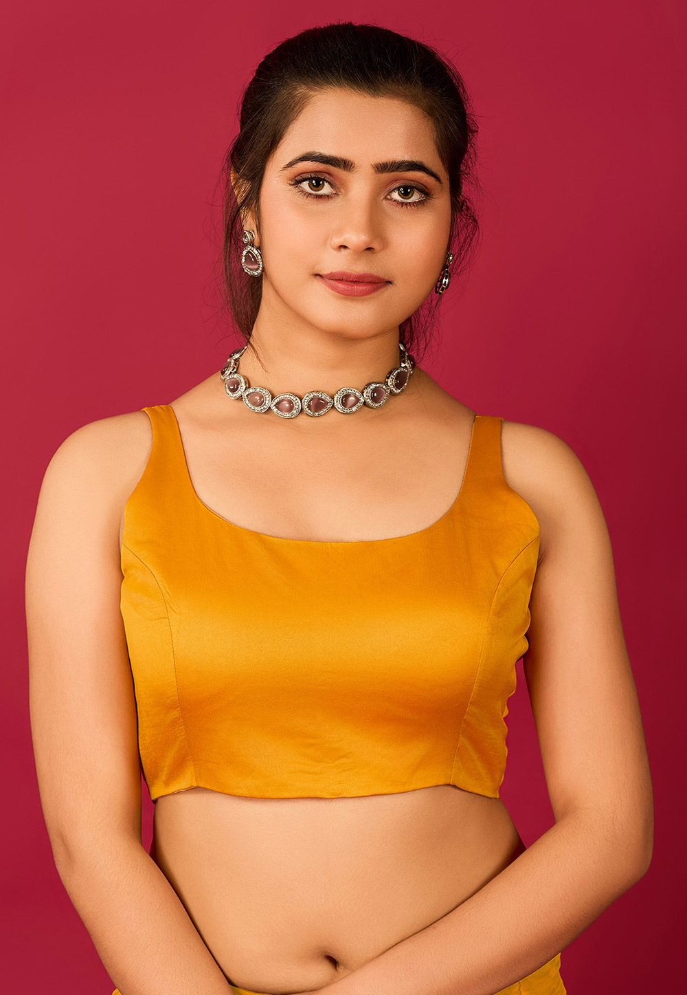 Mustard Satin Readymade Blouse 285321