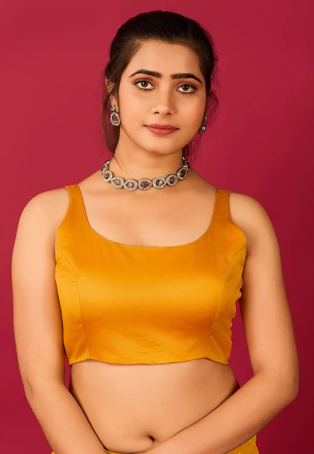 Mustard Satin Readymade Blouse 285321