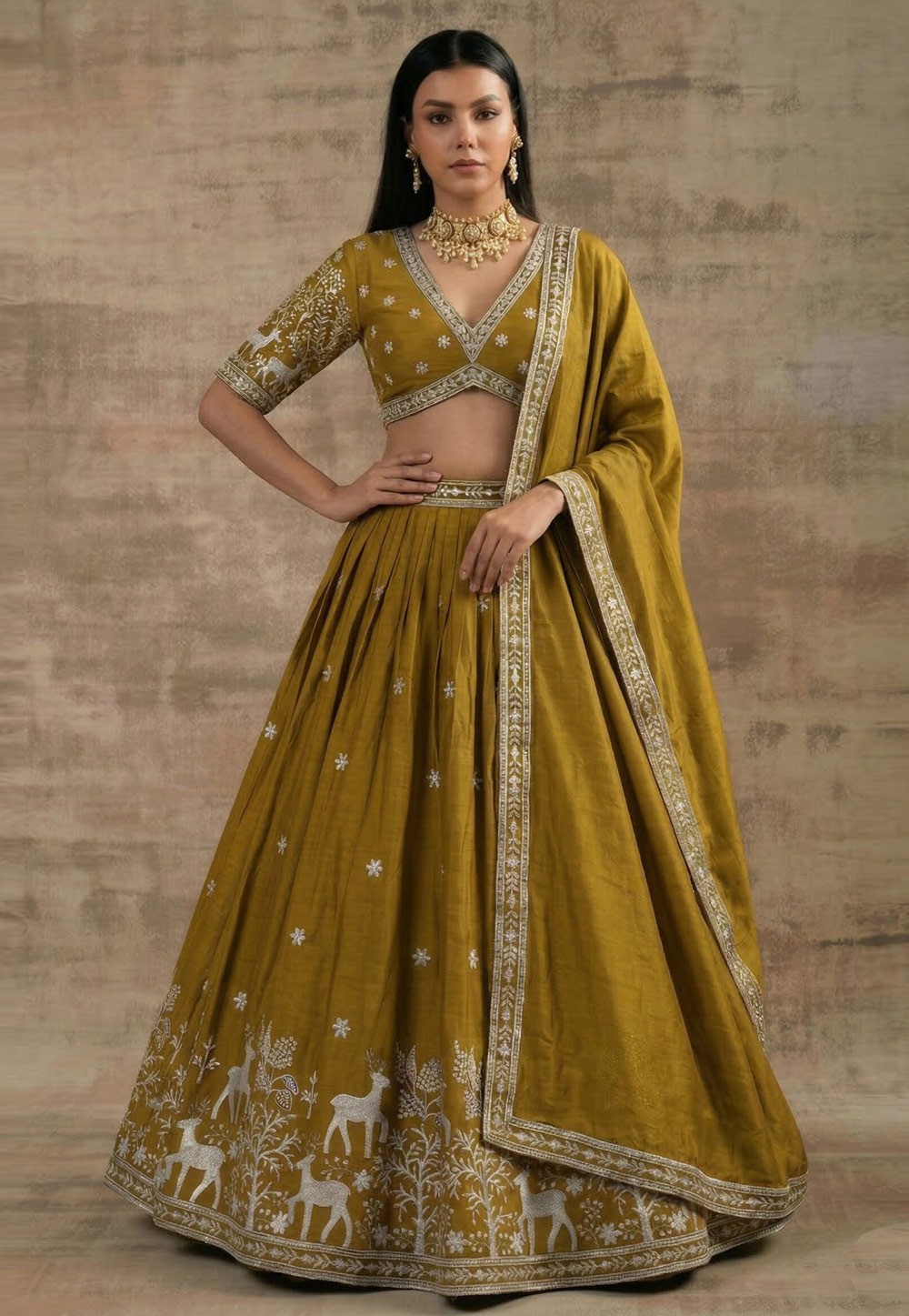 Mustard Satin Silk Lehenga Choli 327962