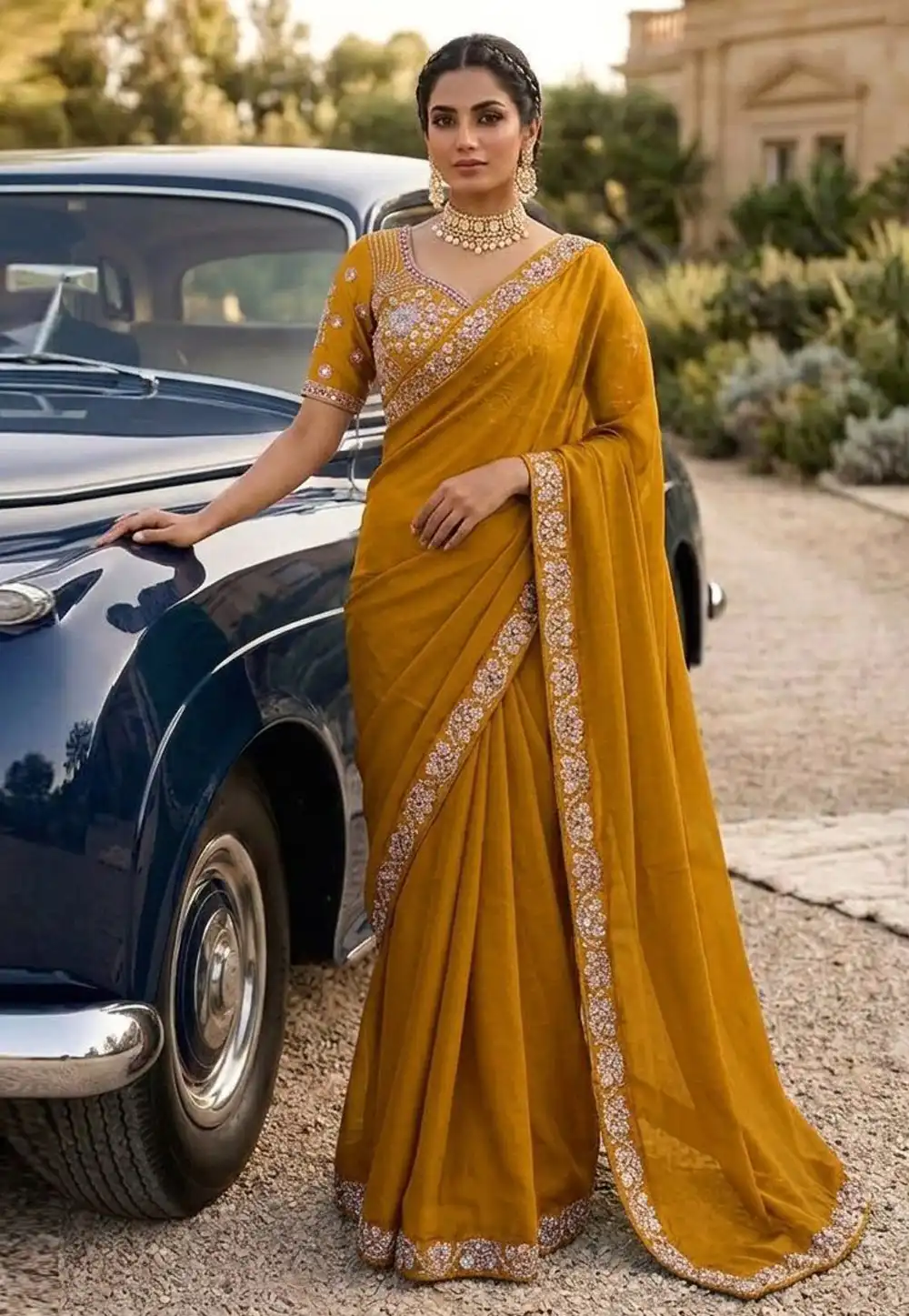 Mustard Satin Silk Saree With Blouse 328619