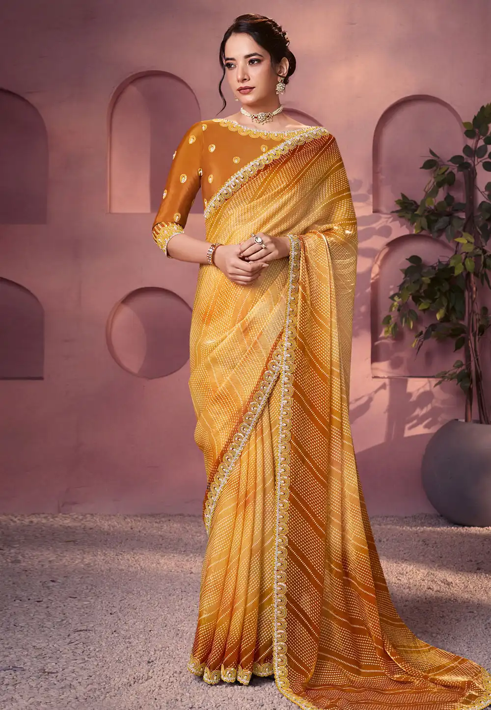 Mustard Satin Silk Saree With Blouse 317514