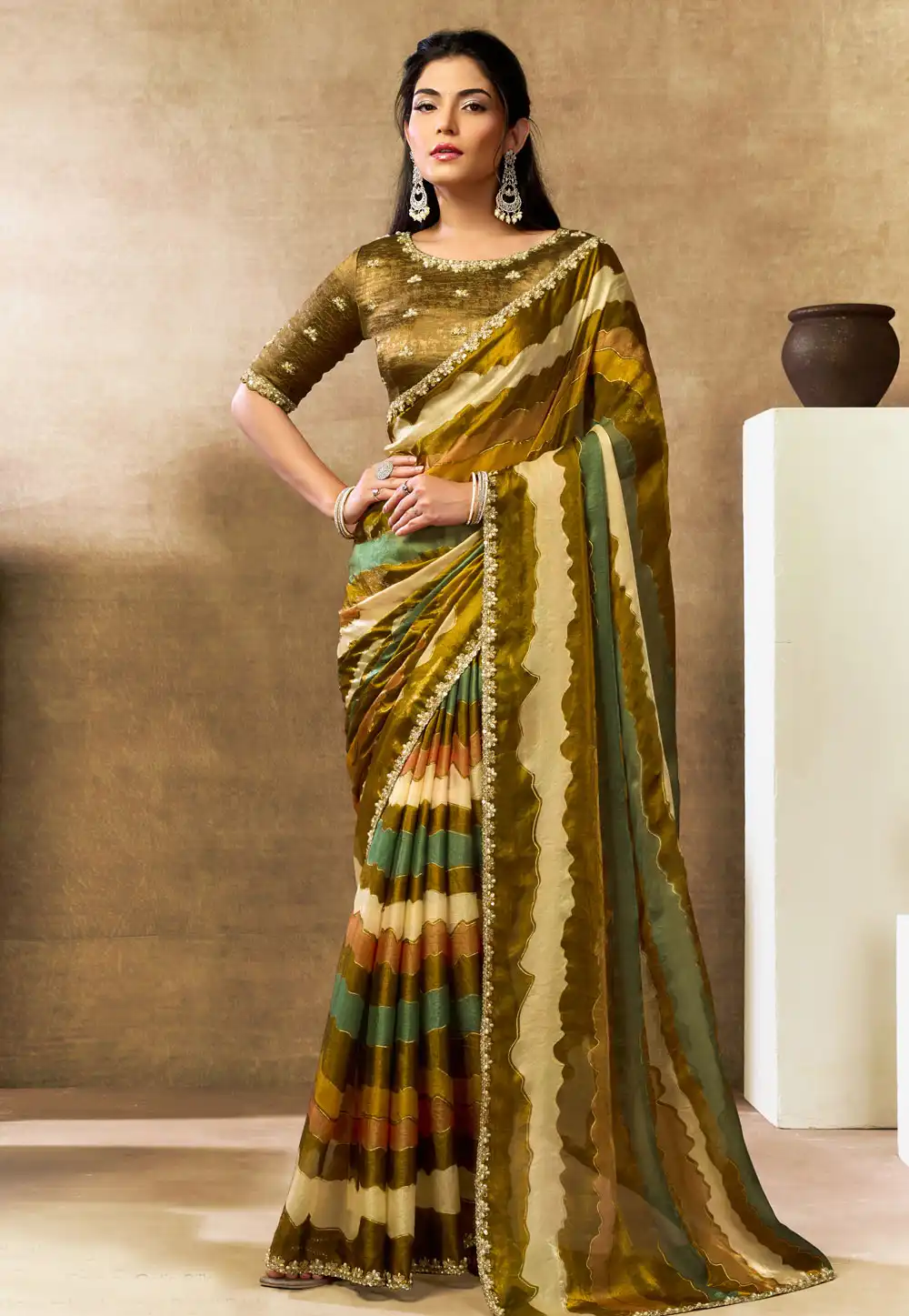 Mustard Satin Silk Saree With Blouse 328488