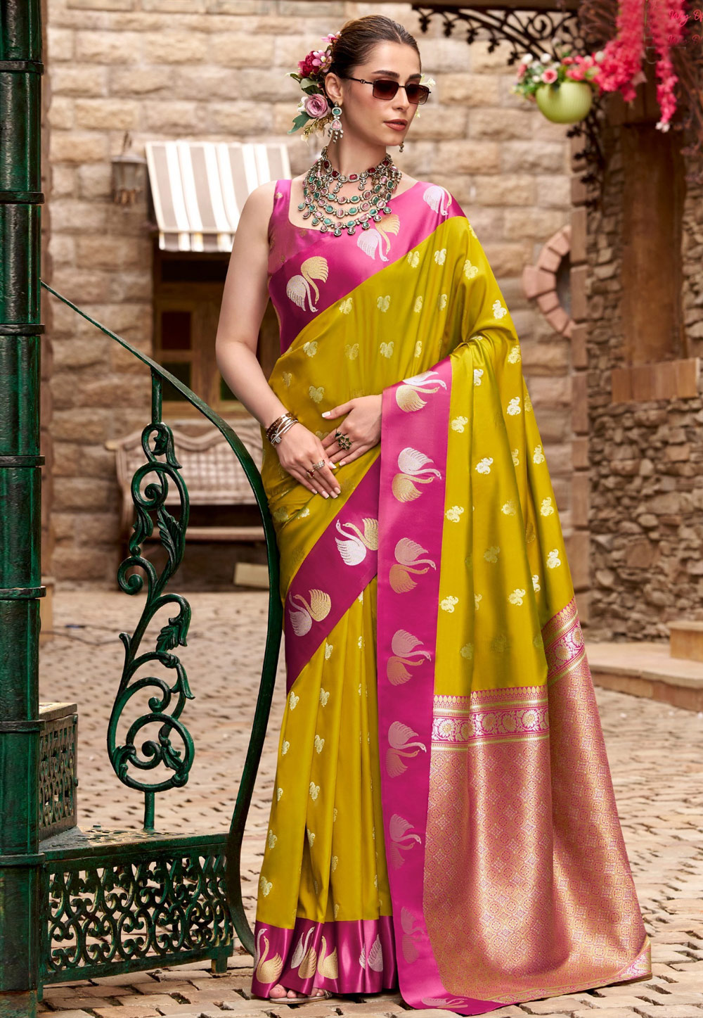 Mustard Satin Silk Saree With Blouse 318334