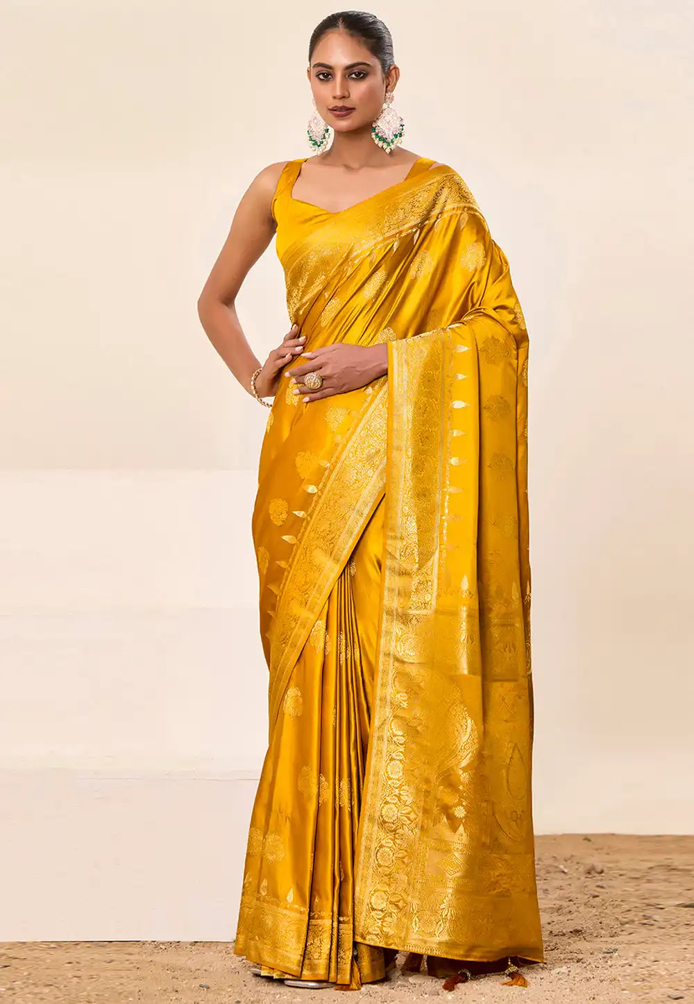 Mustard Satin Silk Saree With Blouse 311283