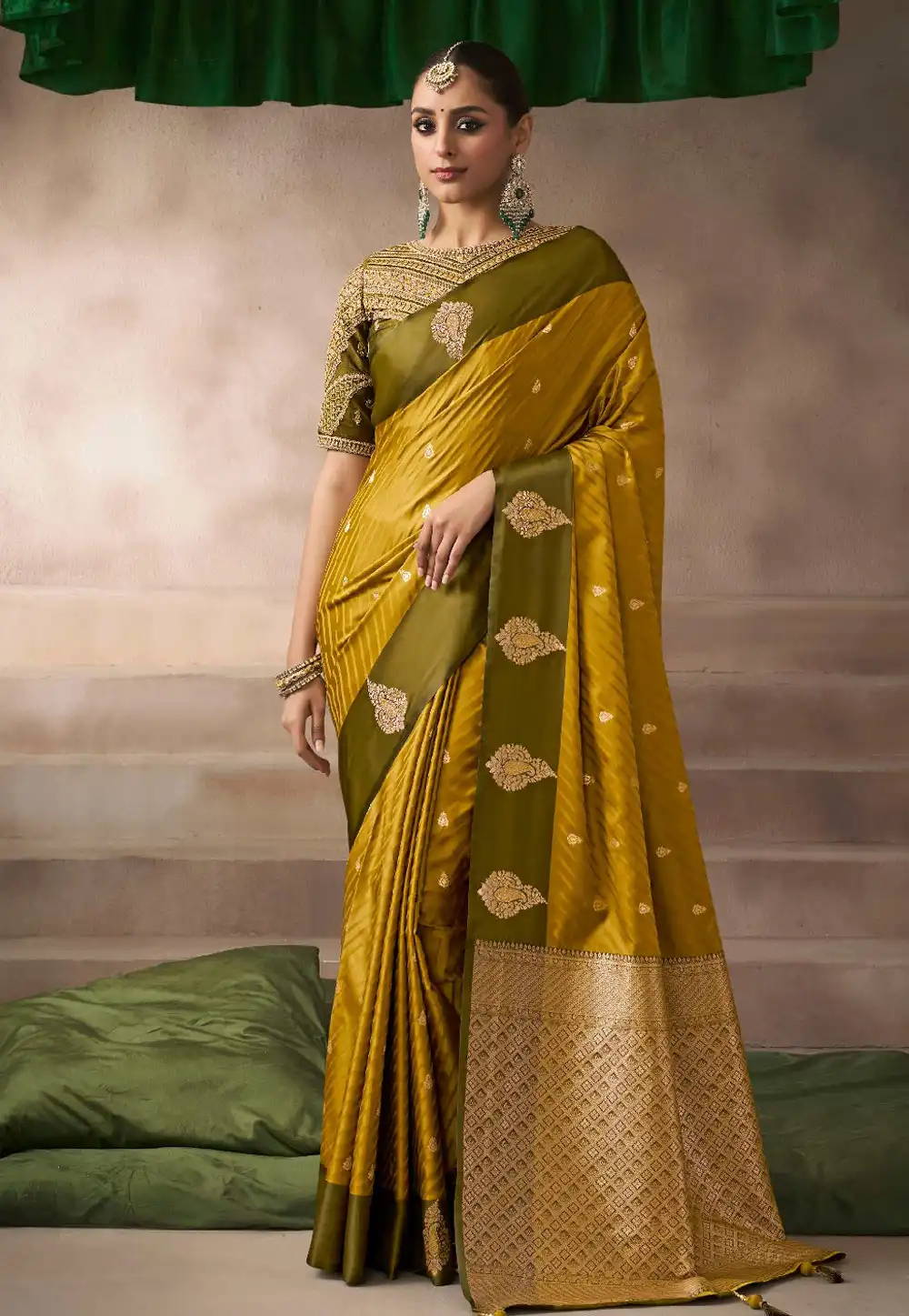 Mustard Satin Silk Saree With Blouse 317025