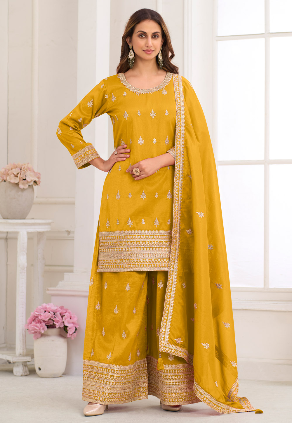 Mustard Shimmer Pakistani Suit 328391