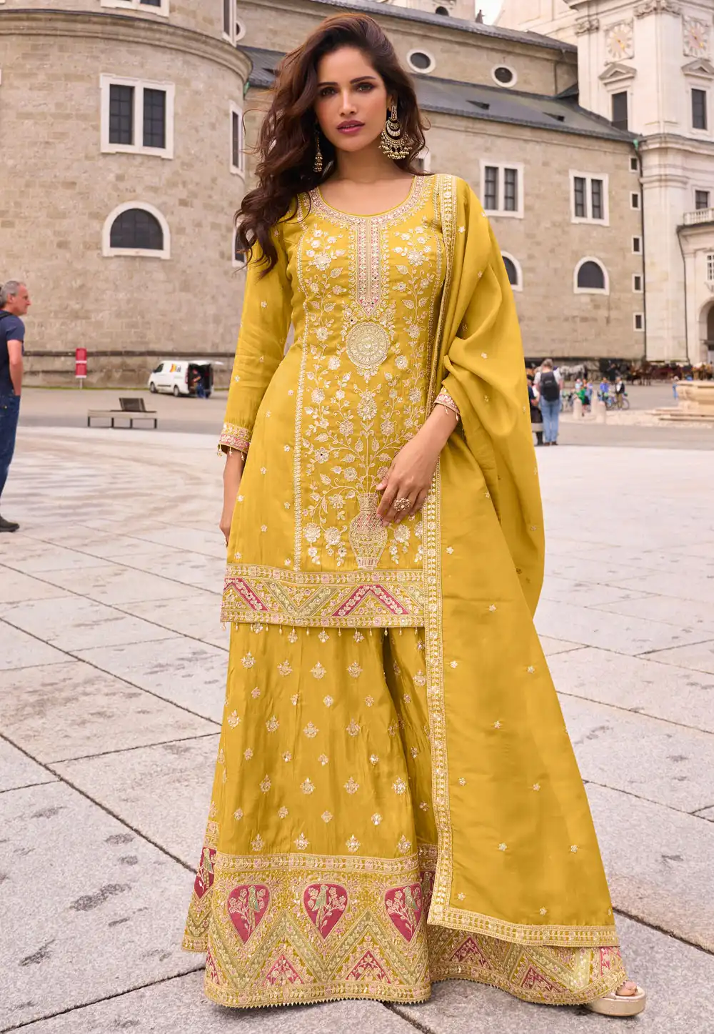 Mustard Shimmer Palazzo Suit 318834
