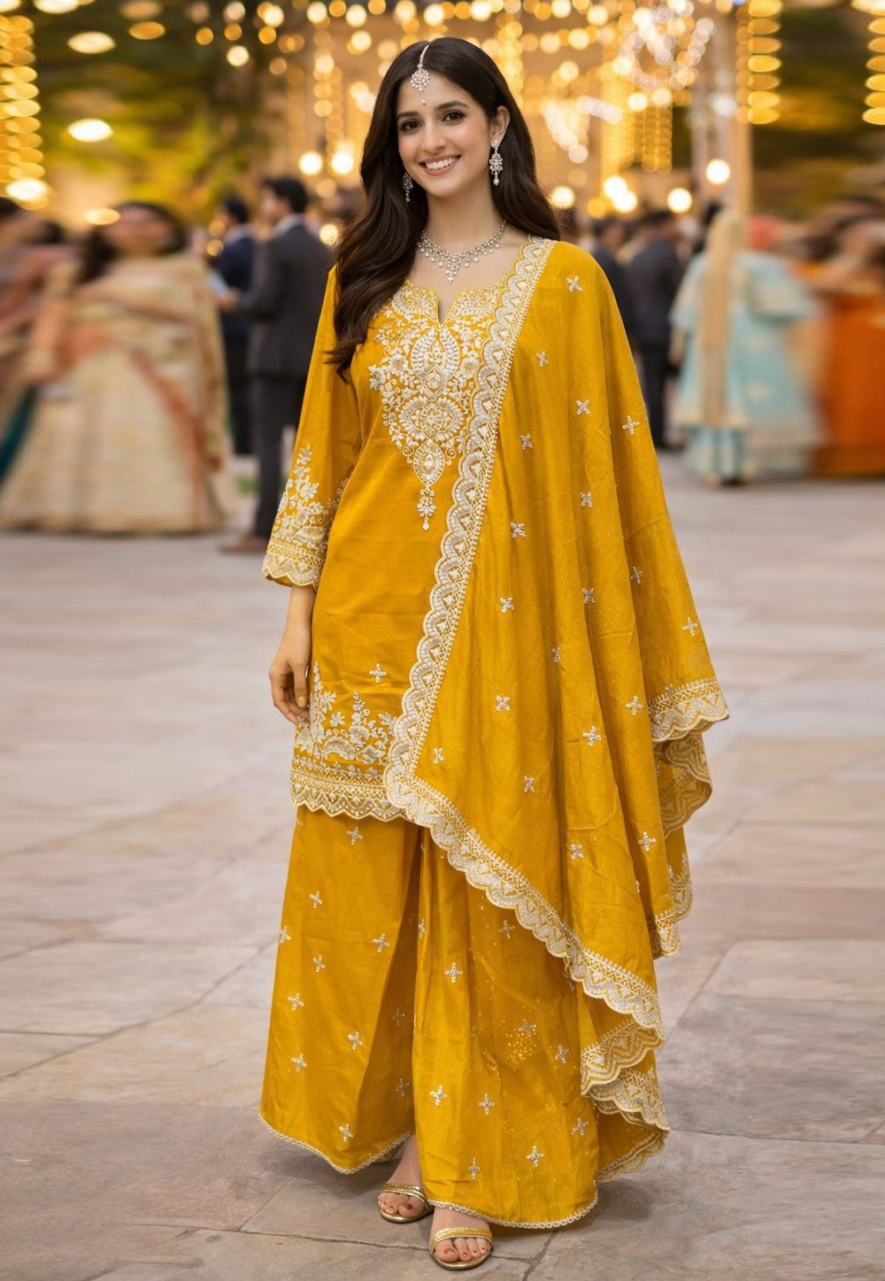 Mustard Shimmer Palazzo Suit 327303