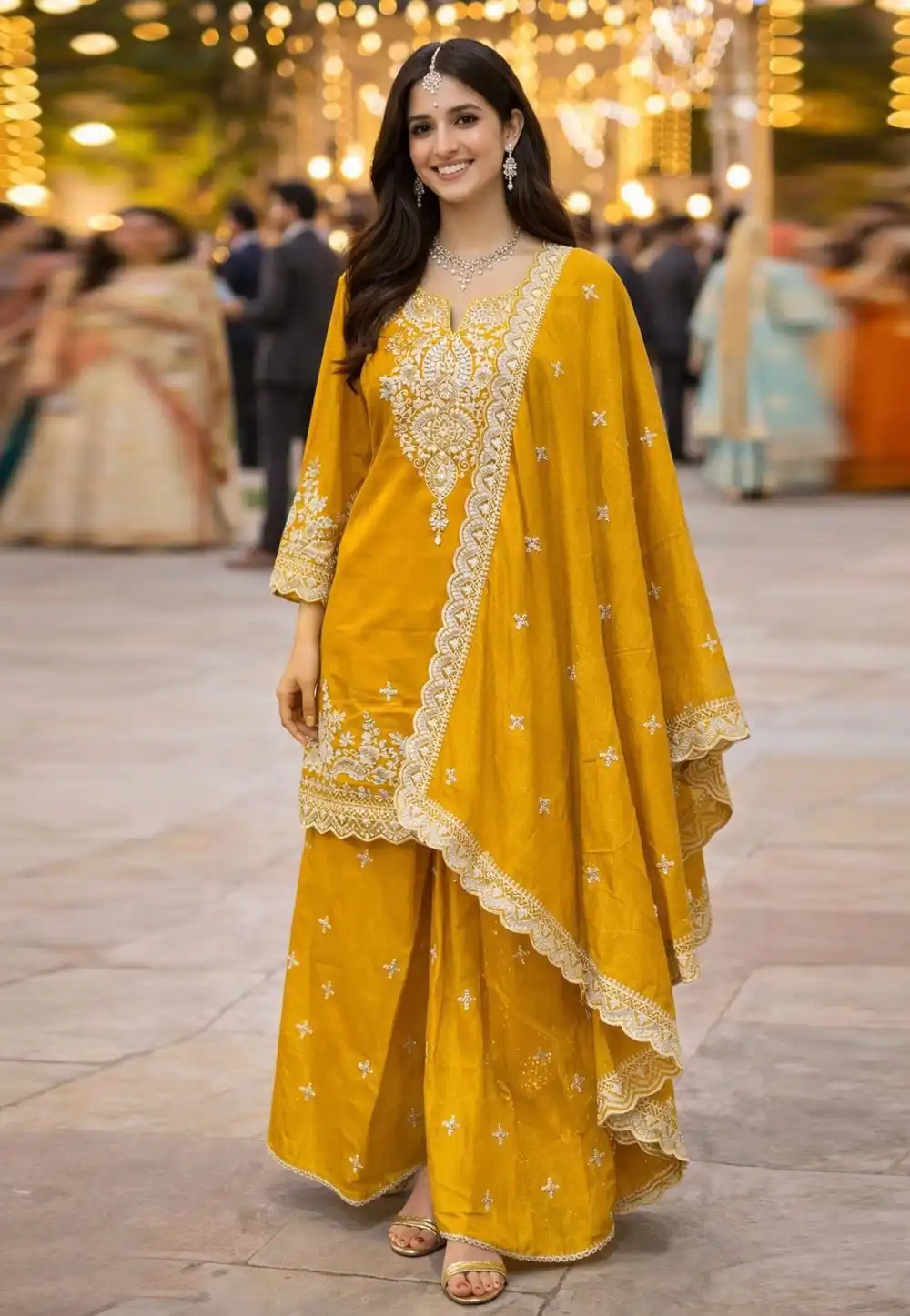 Mustard Shimmer Palazzo Suit 327303