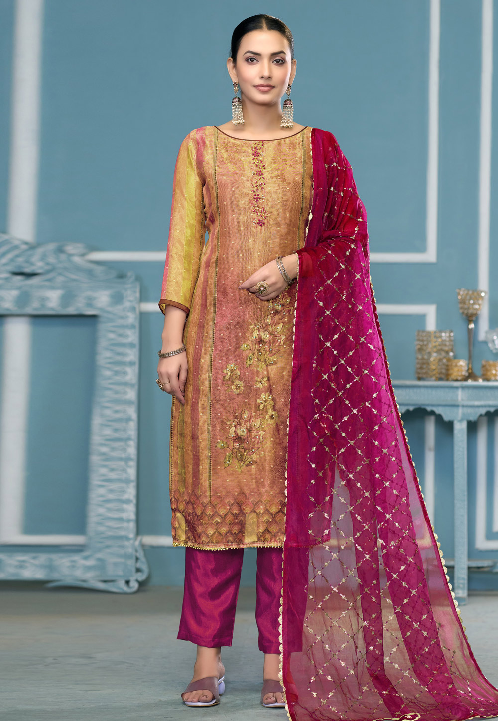 Mustard Shimmer Pant Style Suit 307270