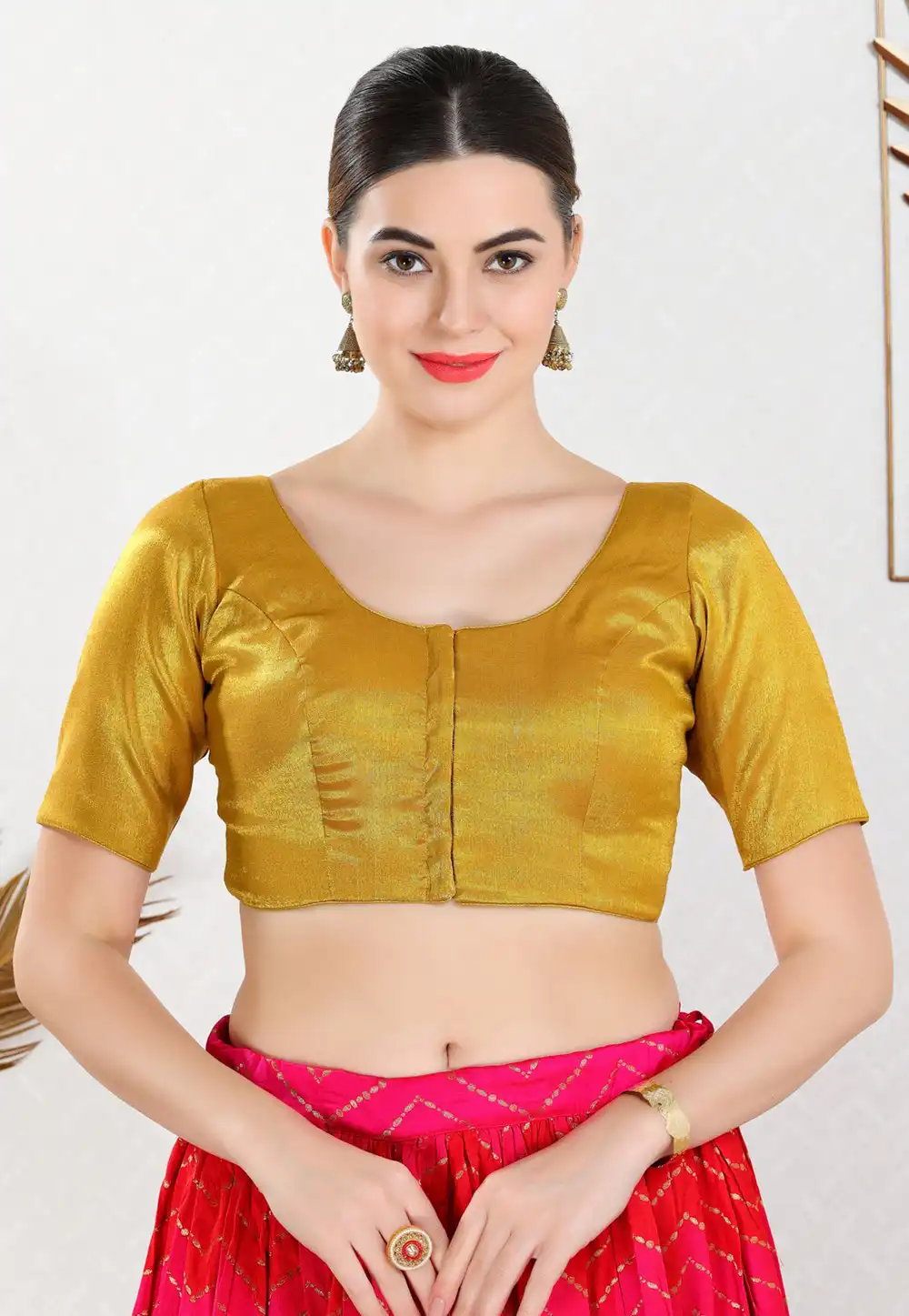 Mustard Shimmer Readymade Blouse 312610