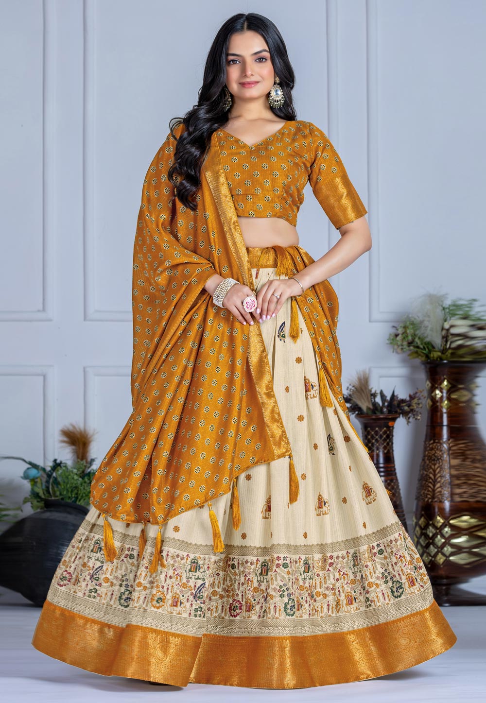 Mustard Silk Circular Lehenga Choli 322615