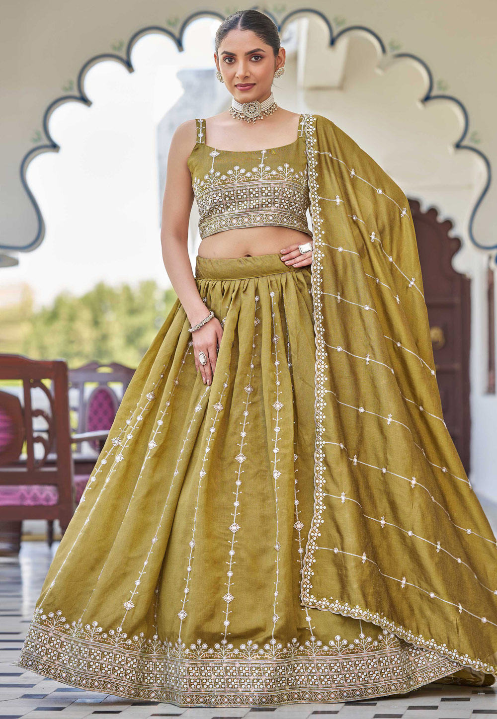 Mustard Silk Circular Lehenga Choli 307848