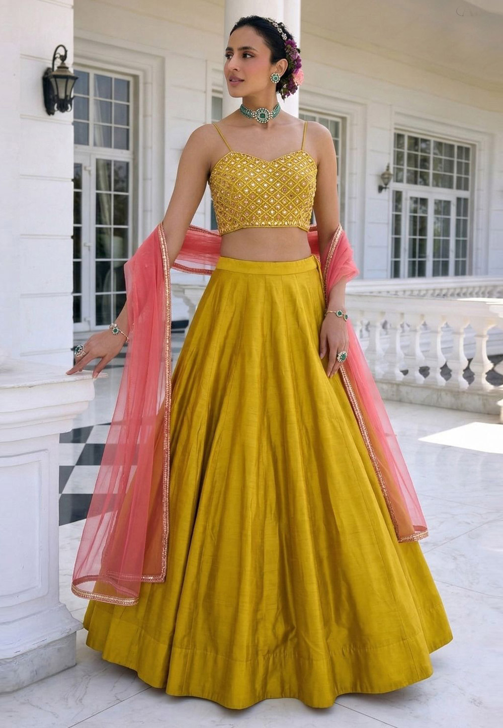 Mustard Silk Circular Lehenga Choli 326555