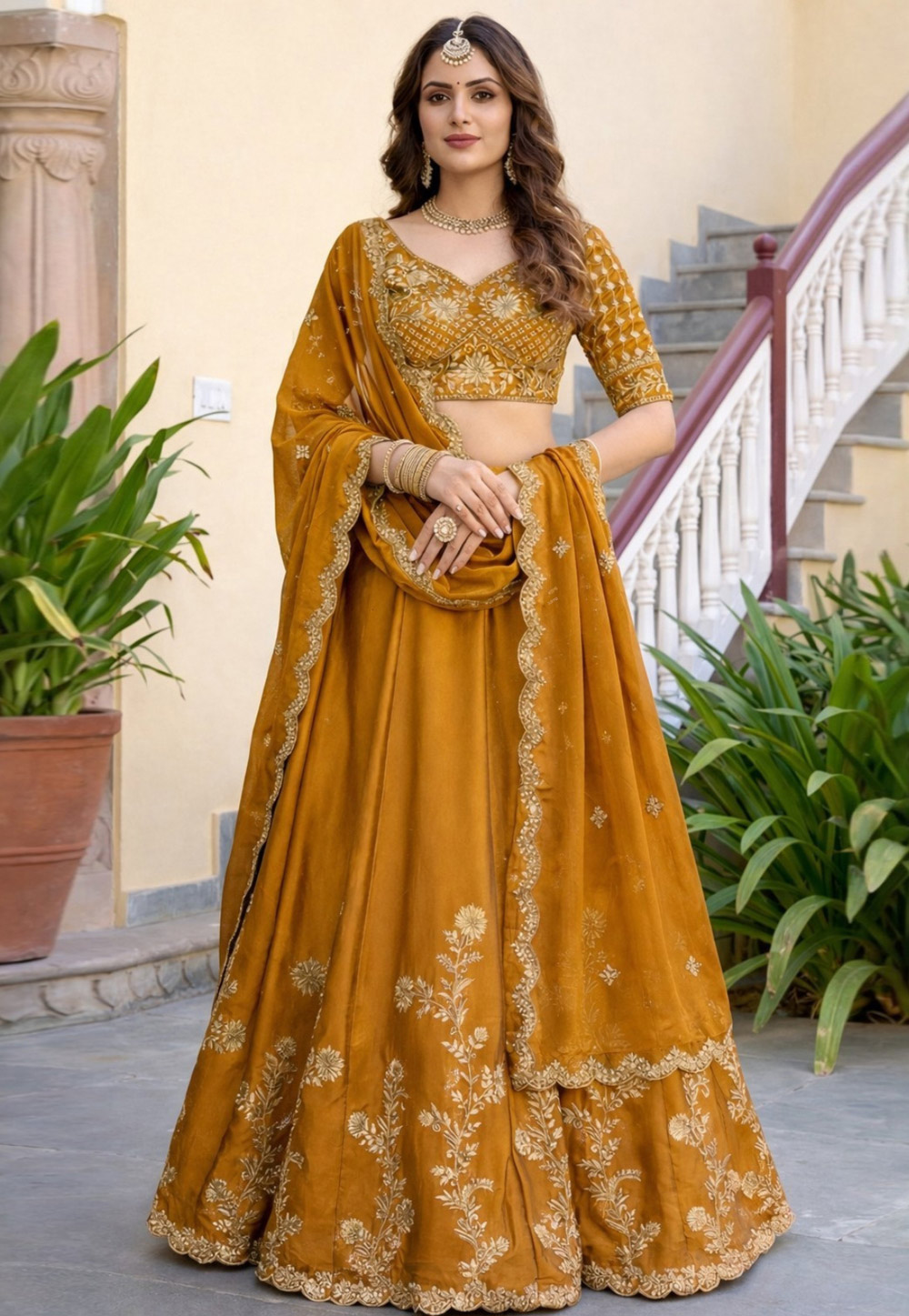 Mustard Silk Circular Lehenga Choli 326173