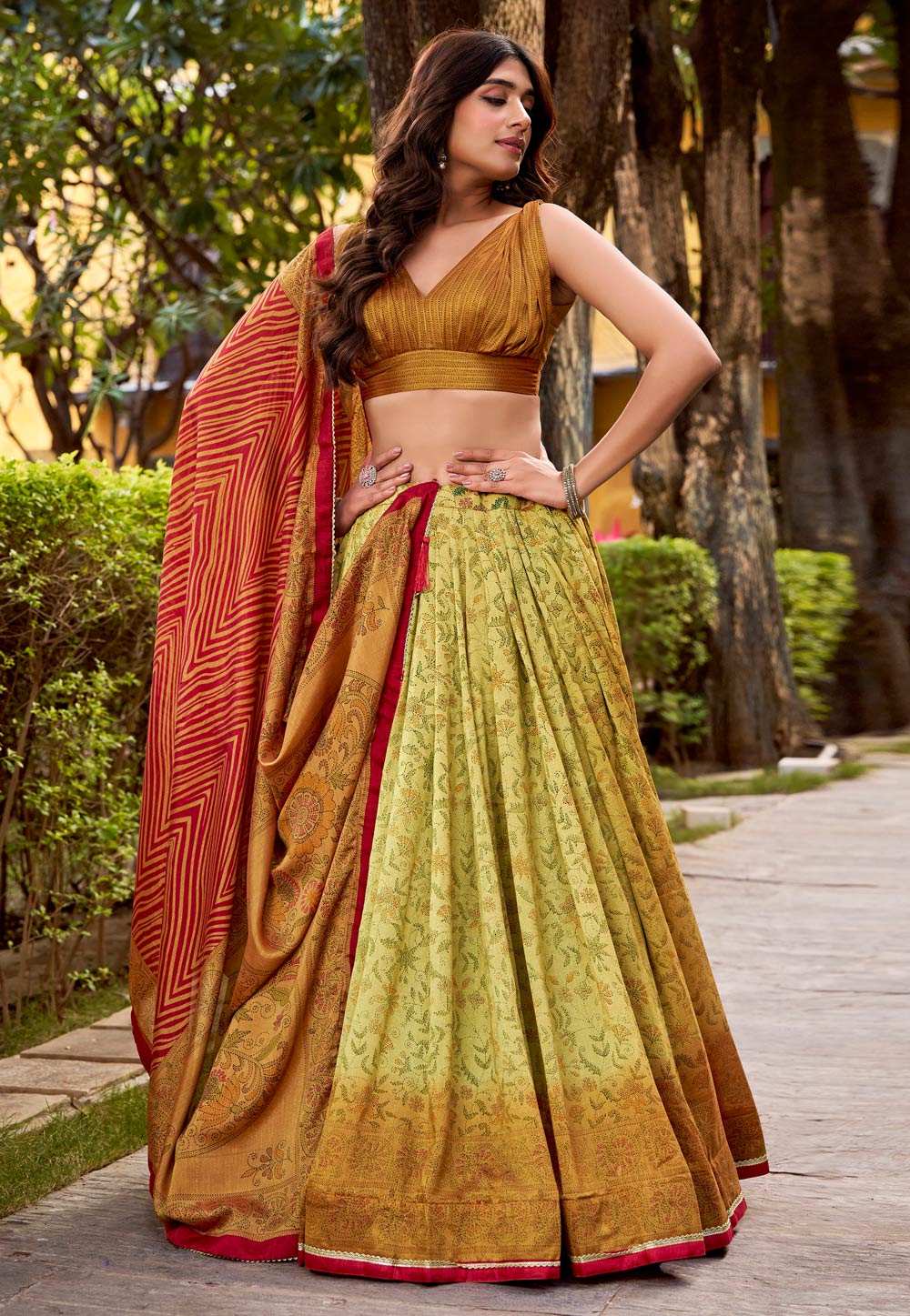 Mustard Silk Floral Lehenga Choli 323315