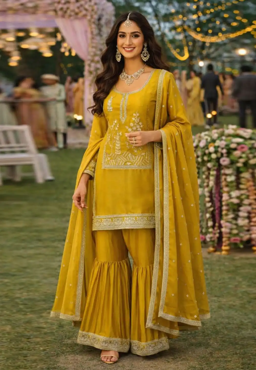 Mustard Silk Gharara Suit 324464