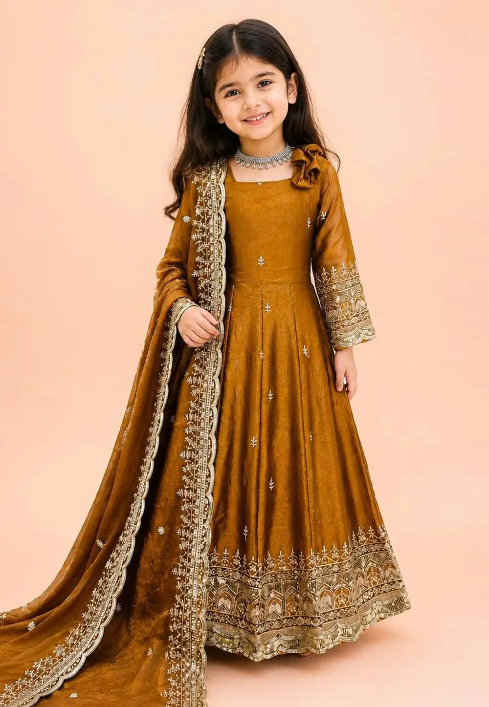 Mustard Silk Kids Salwar Suit 333078