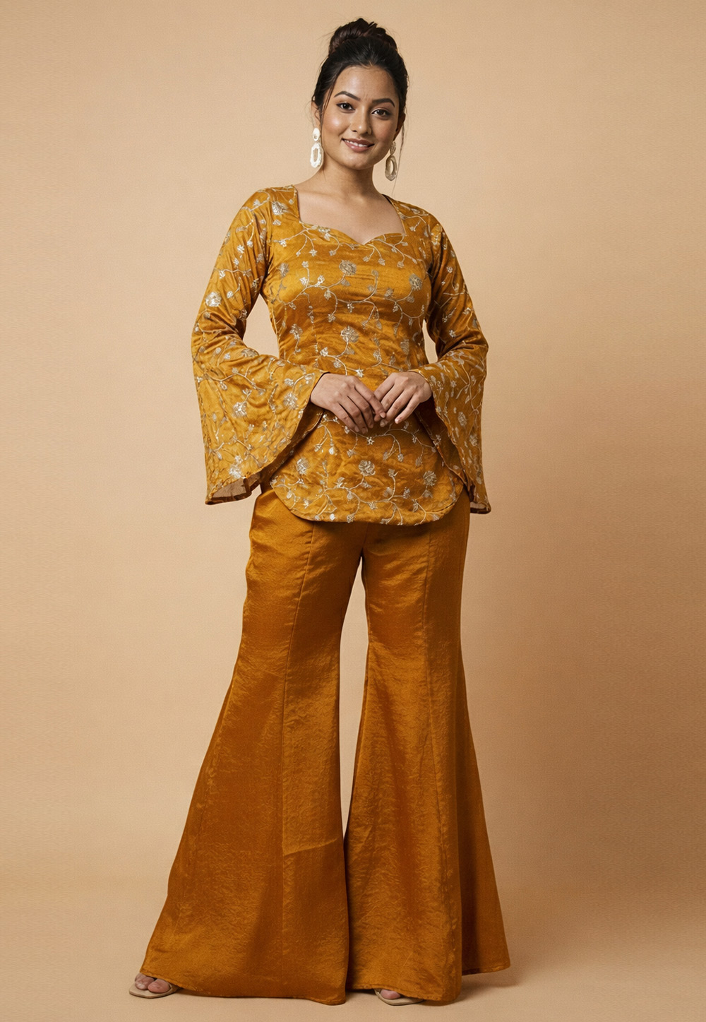 Mustard Silk Kurta Set With Palazzo 321902