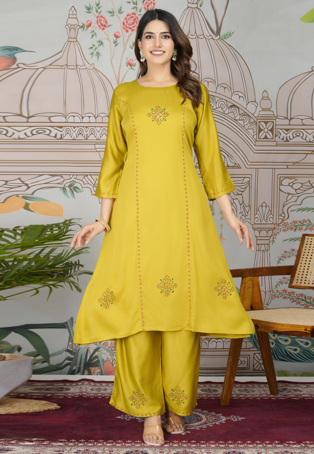Mustard Silk Kurta Set With Palazzo 308335