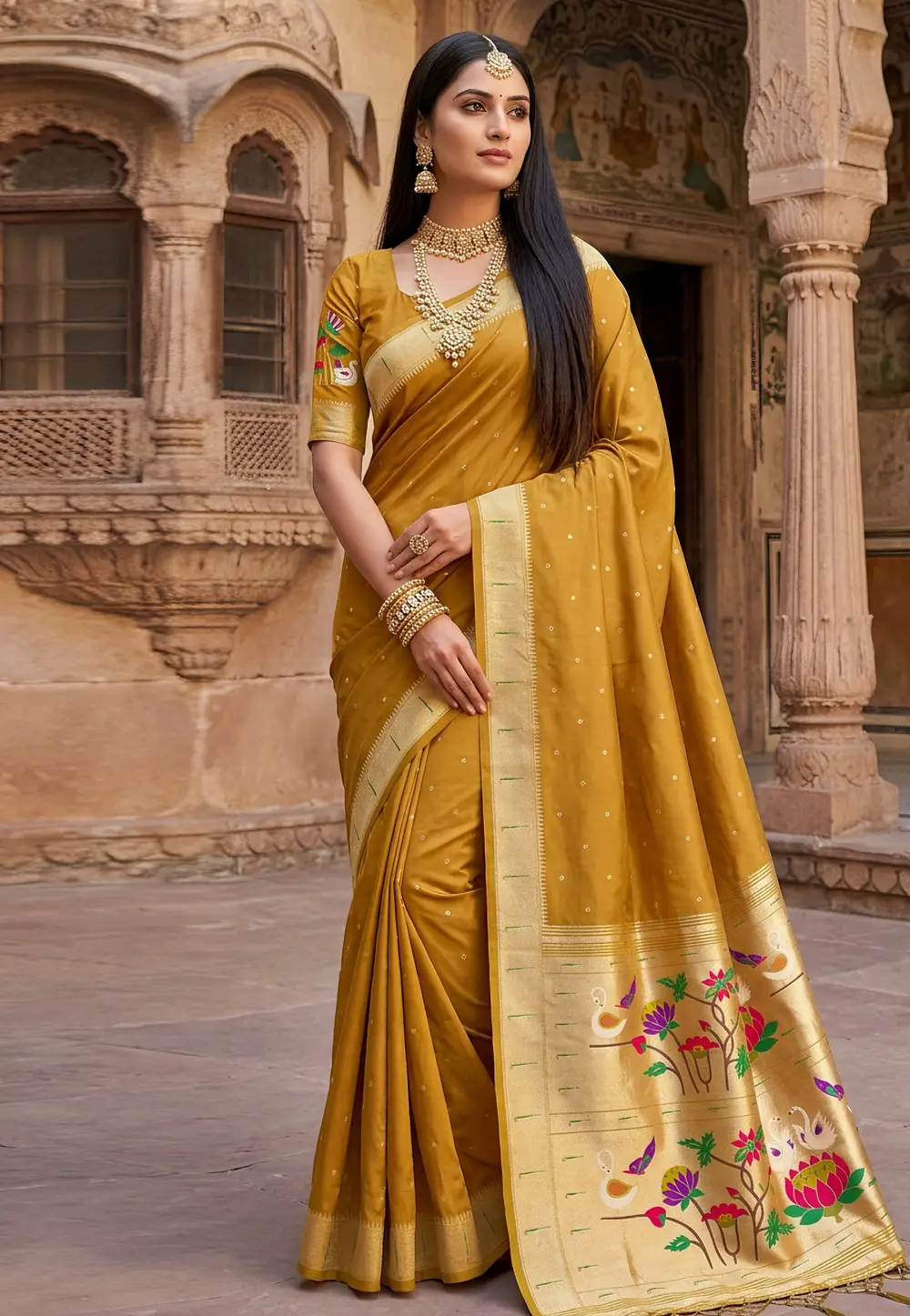 Mustard Silk Paithani Saree 334031
