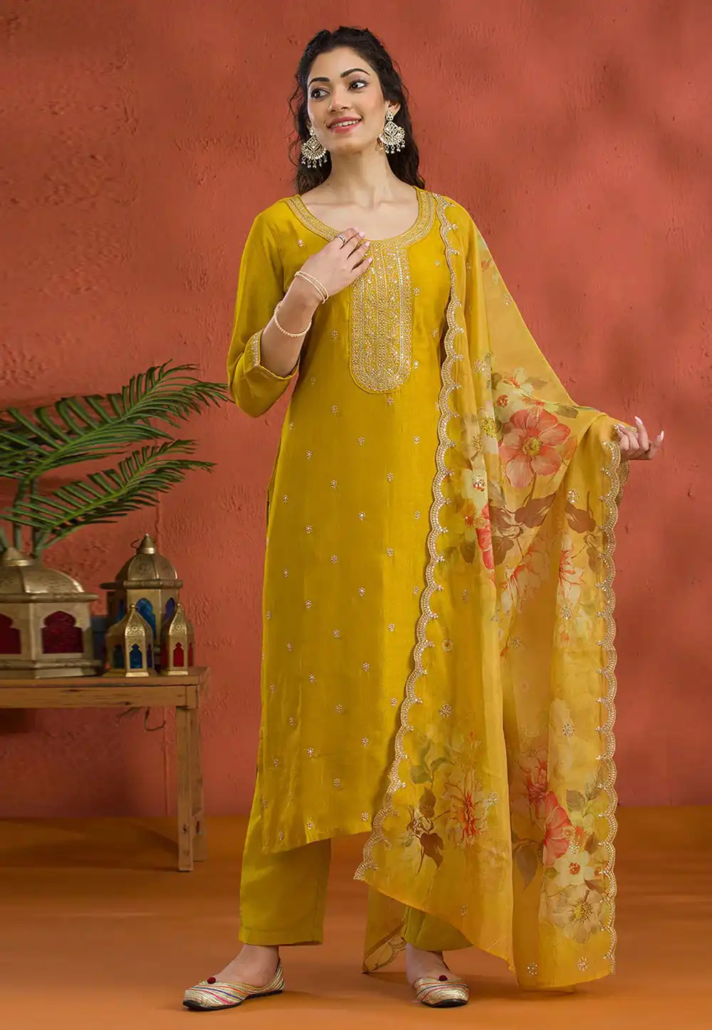 Mustard Silk Pakistani Suit 313722