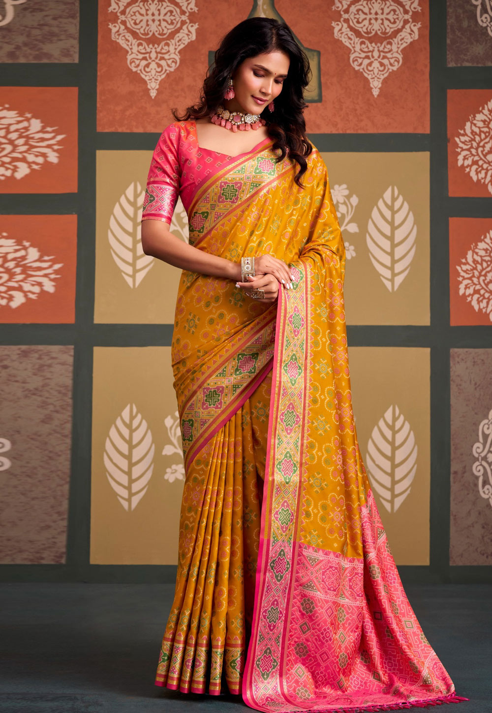 Mustard Silk Patola Saree 328183