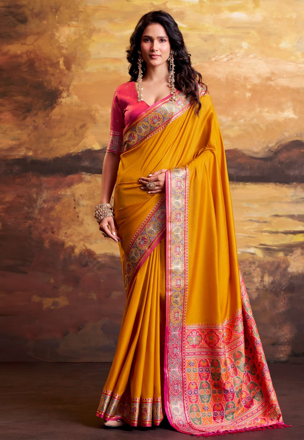 Mustard Silk Patola Saree 328476