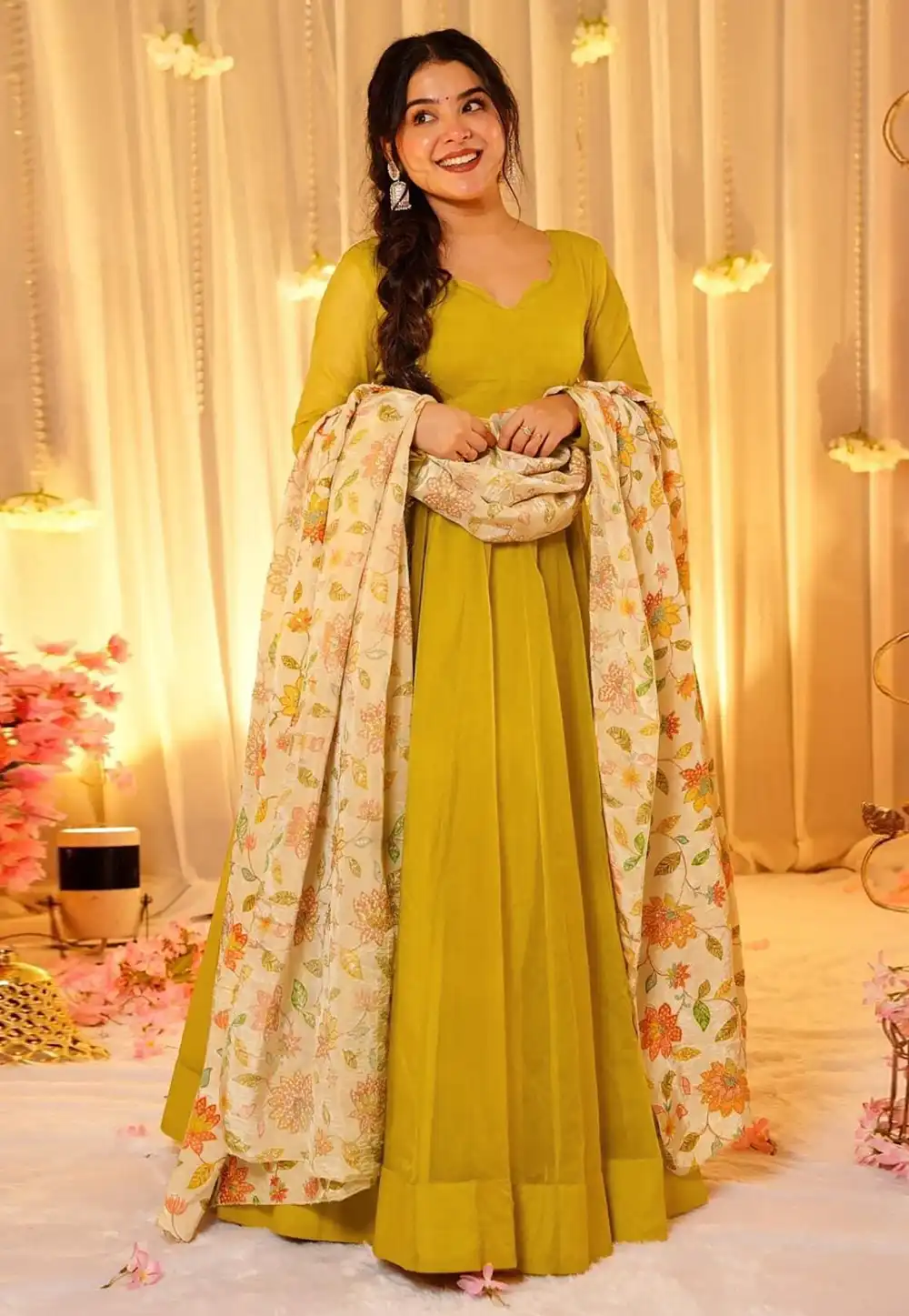 Mustard Silk Readymade Anarkali Suit 325897