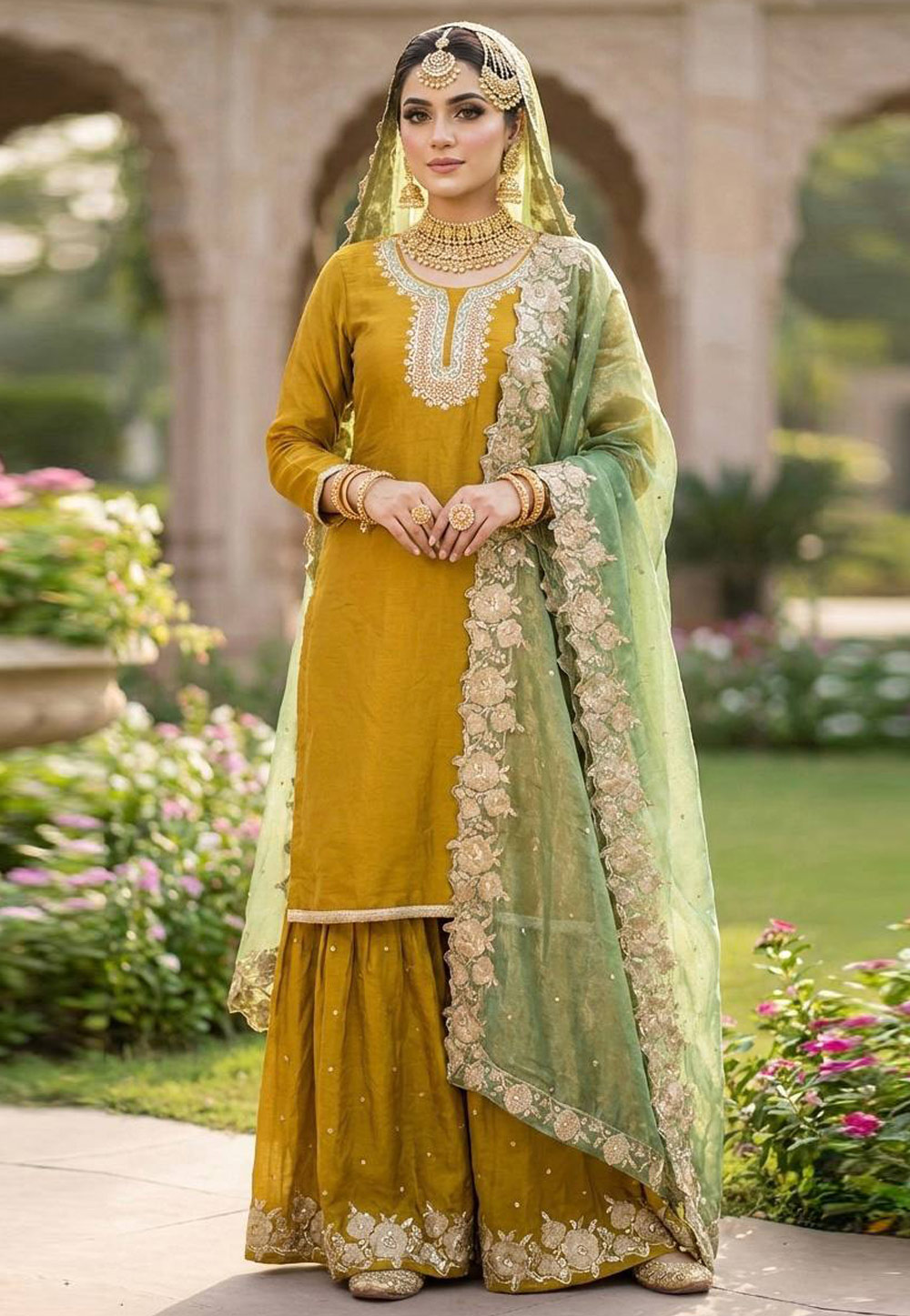 Mustard Silk Readymade Gharara Suit 325484