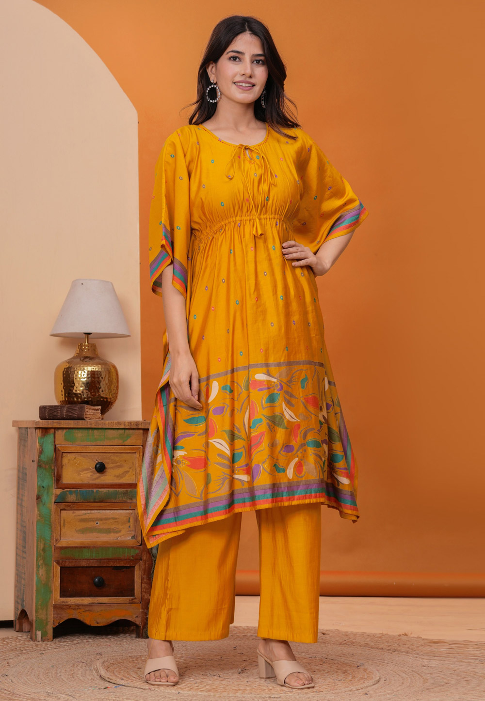 Mustard Silk Readymade Kaftan 320501
