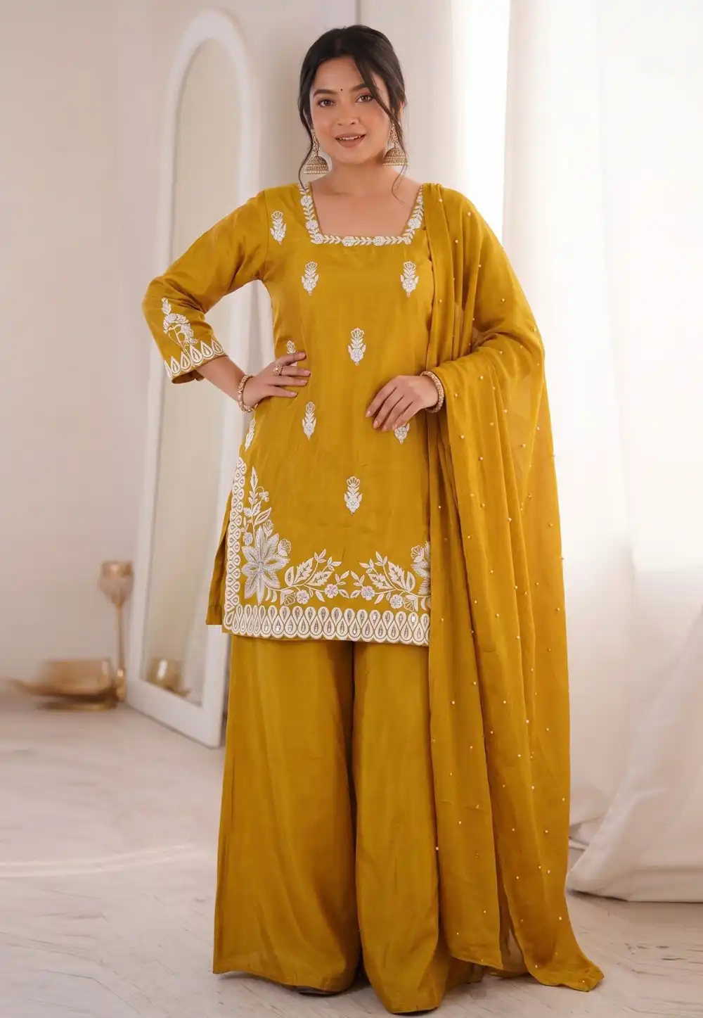 Mustard Silk Readymade Pakistani Suit 329091