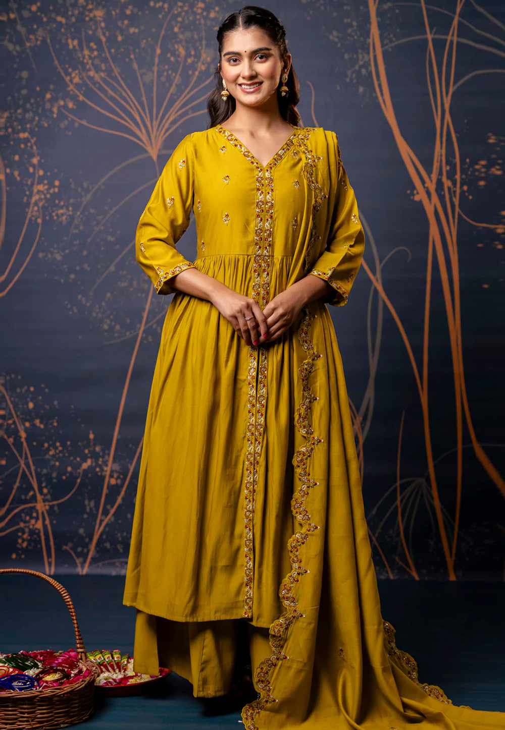 Mustard Silk Readymade Pakistani Suit 307075